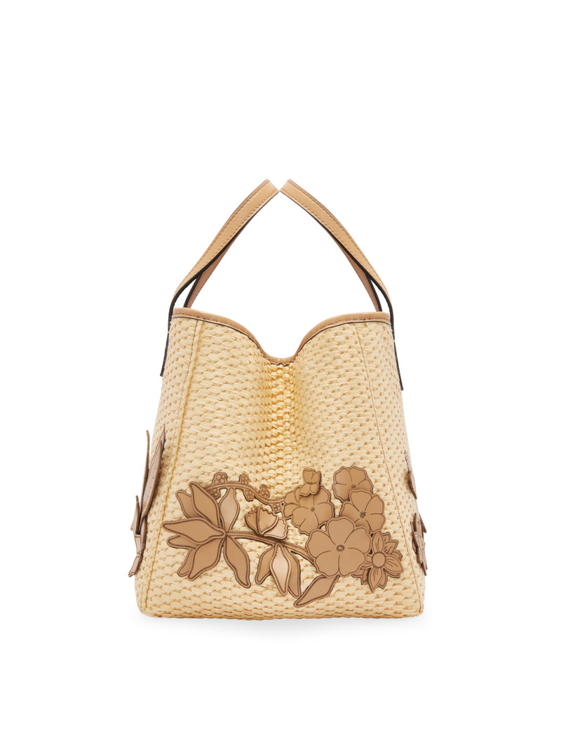 SMALL RAFFIA FLORAL APPLIQUE SQUARE TOTE 4