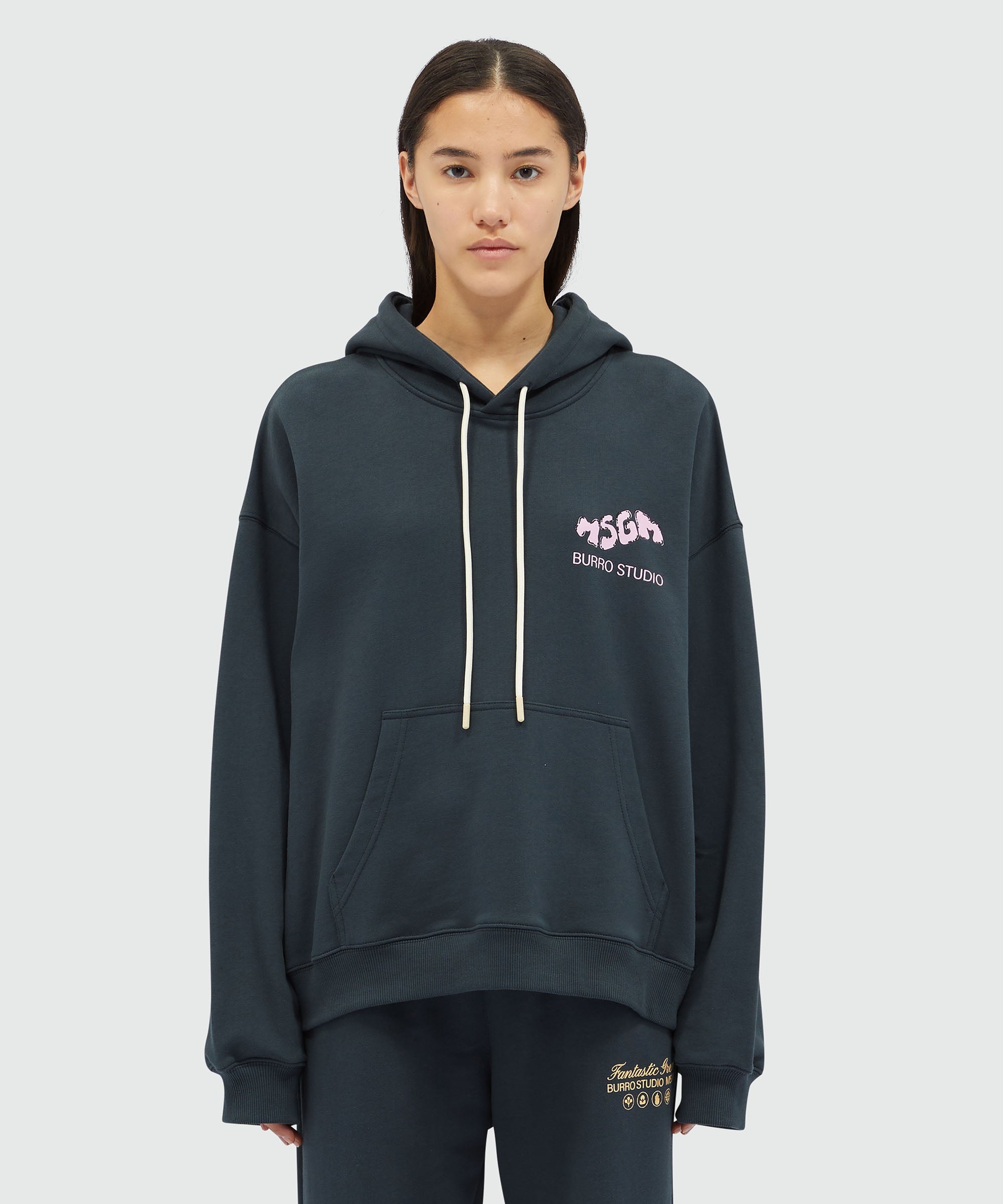 Organic cotton "Fantastic Green Burro Studio" navy blue hooded-sweatshirt - 6