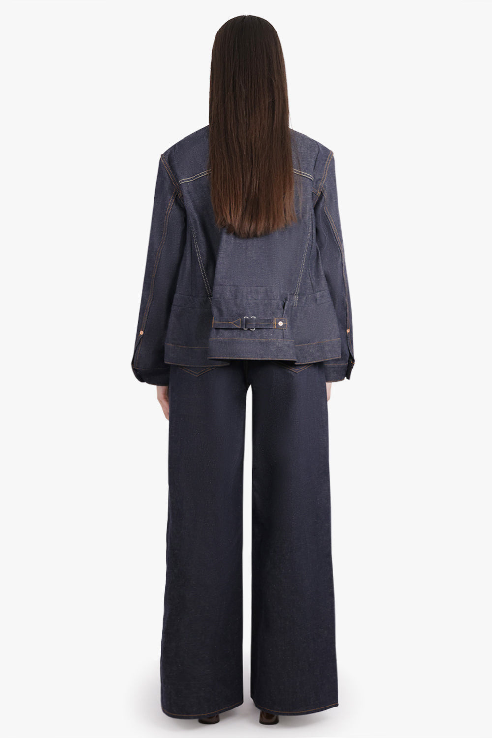 POCKET DETAIL PEPLUM DENIM JACKET | INDIGO BLUE - 5