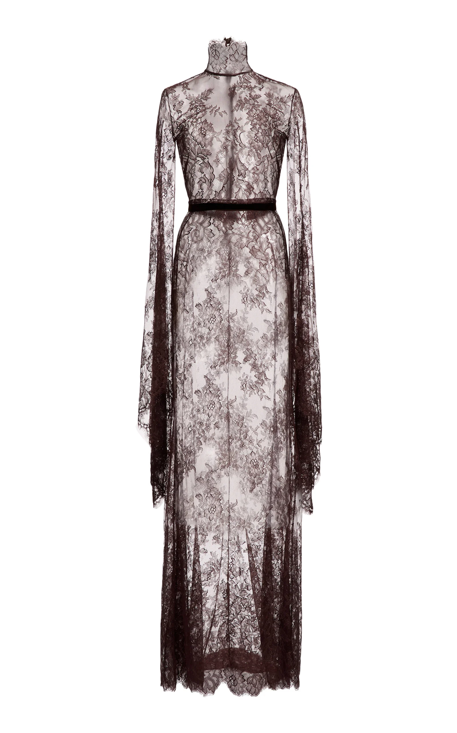 Lace Silk-Blend High-Neck Long Dress brown - 1