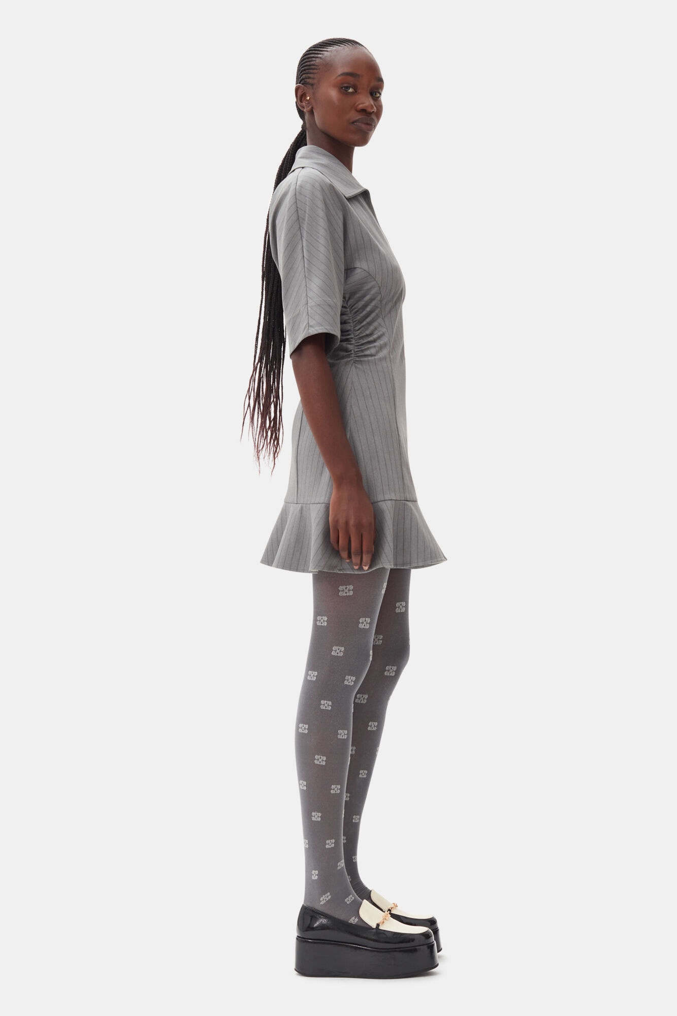 GREY STRIPED SUITING MINI DRESS - 4