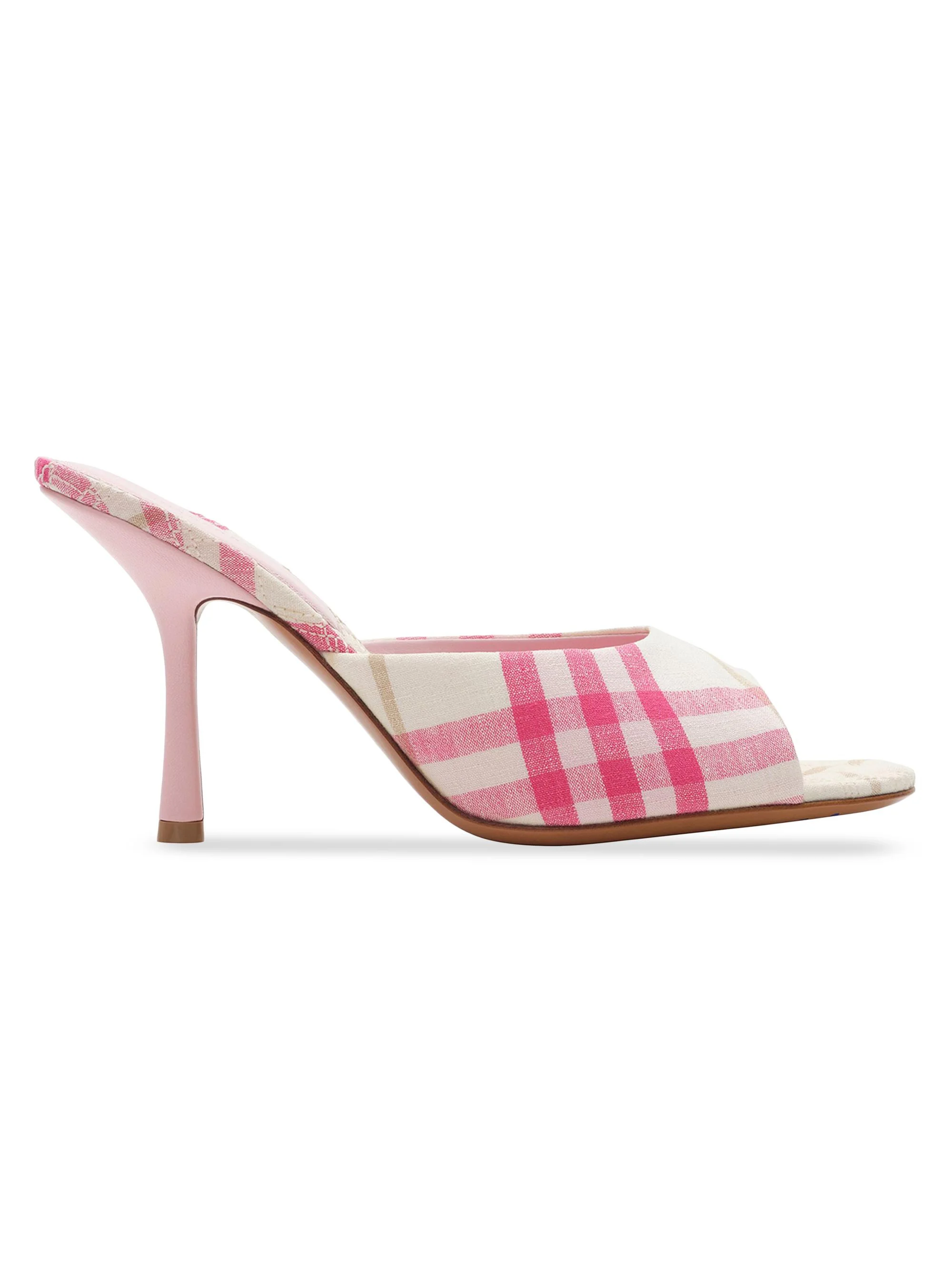 Women's 90MM Check Linen Mules - Aubergine - 1