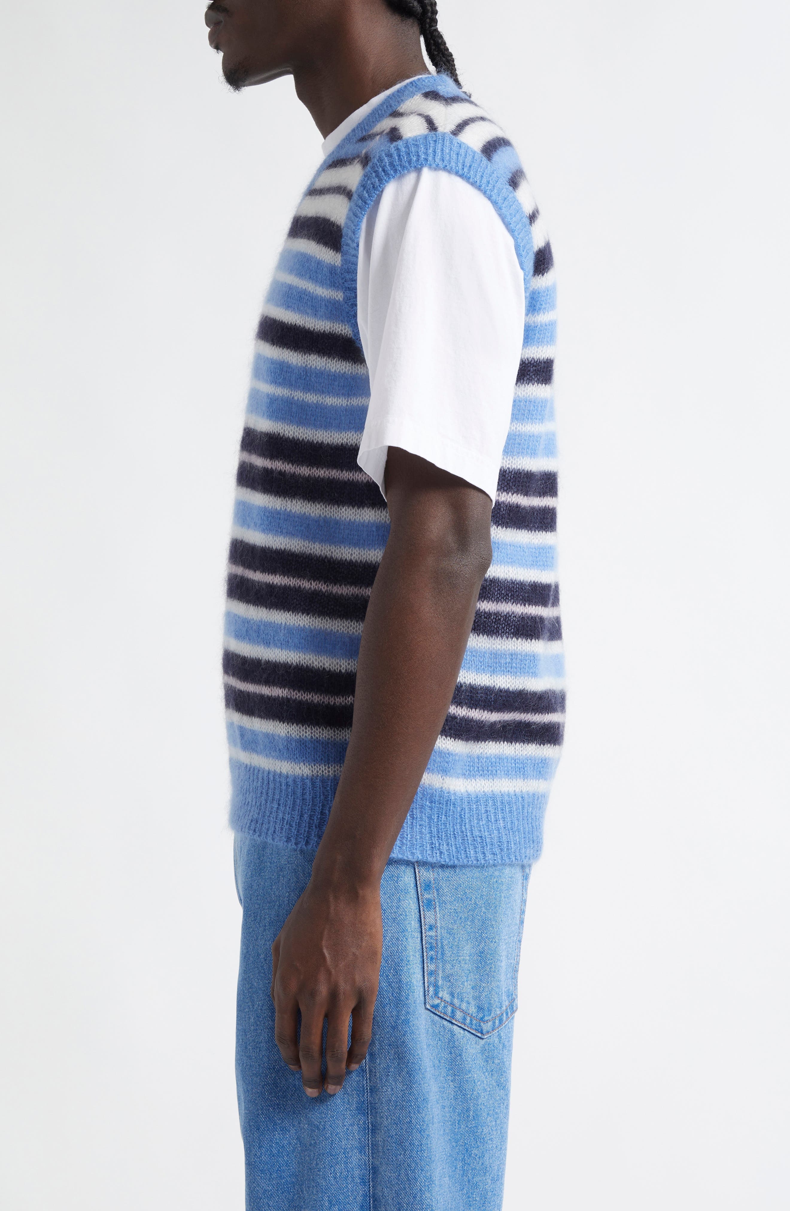 Marni Stripe Brushed Mohair Blend Sweater Vest in Blue Lilac at Nordstrom - 4