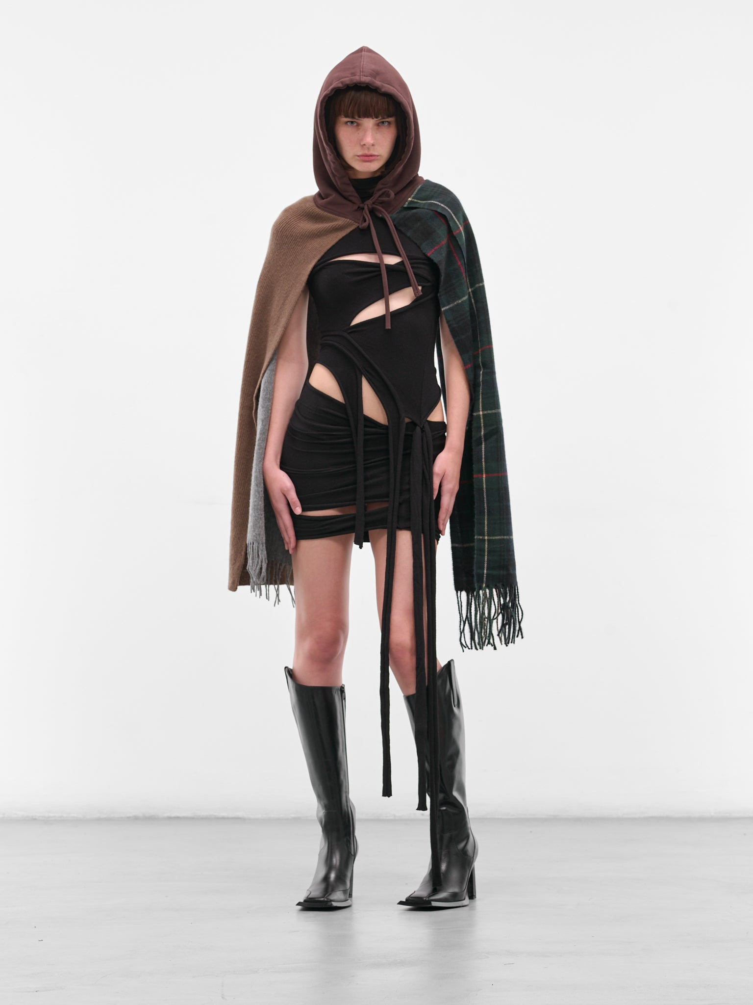 Brown Deconstructed Hoodie Scarf - 6