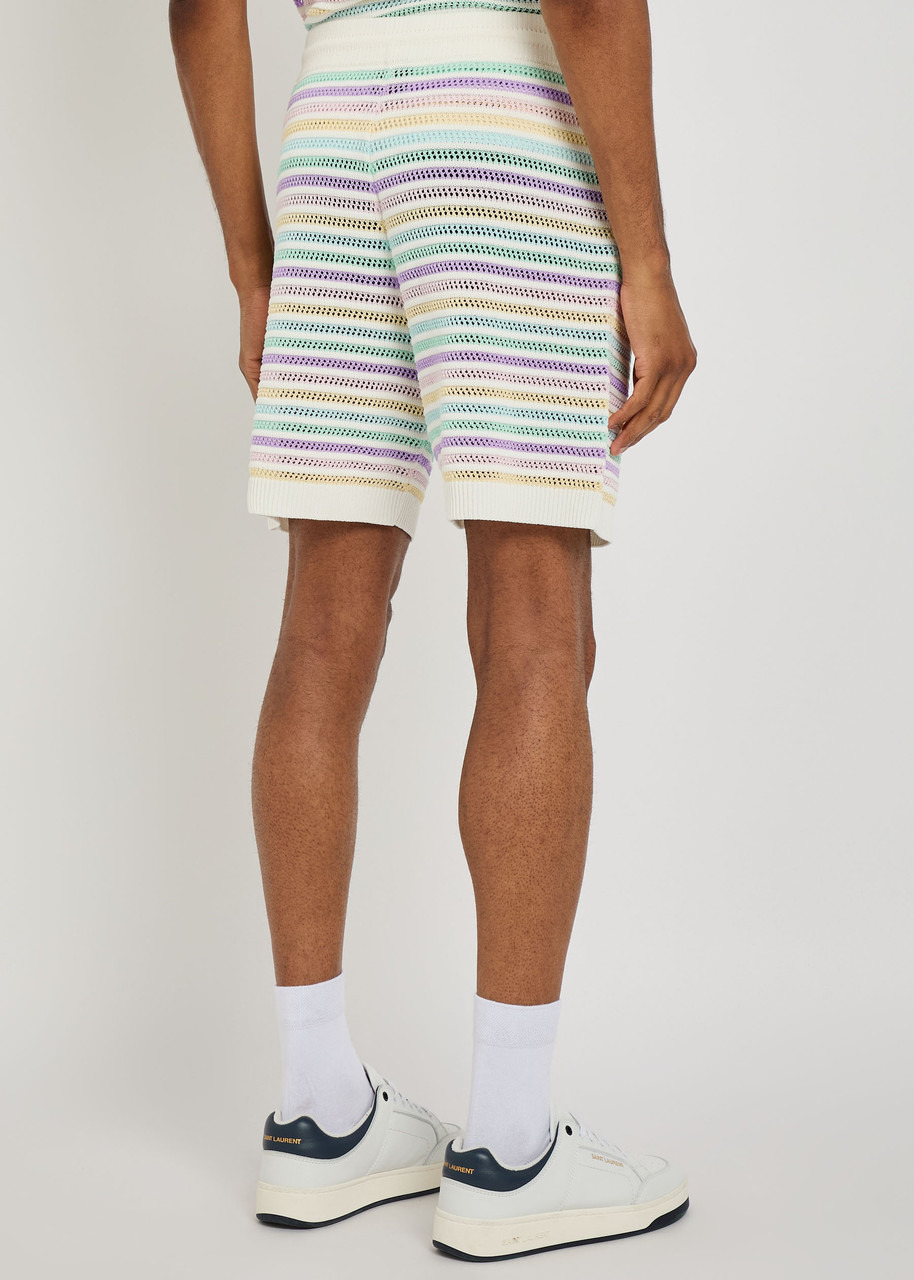 Casablanca Flower Striped Cotton-crochet Shorts - 3