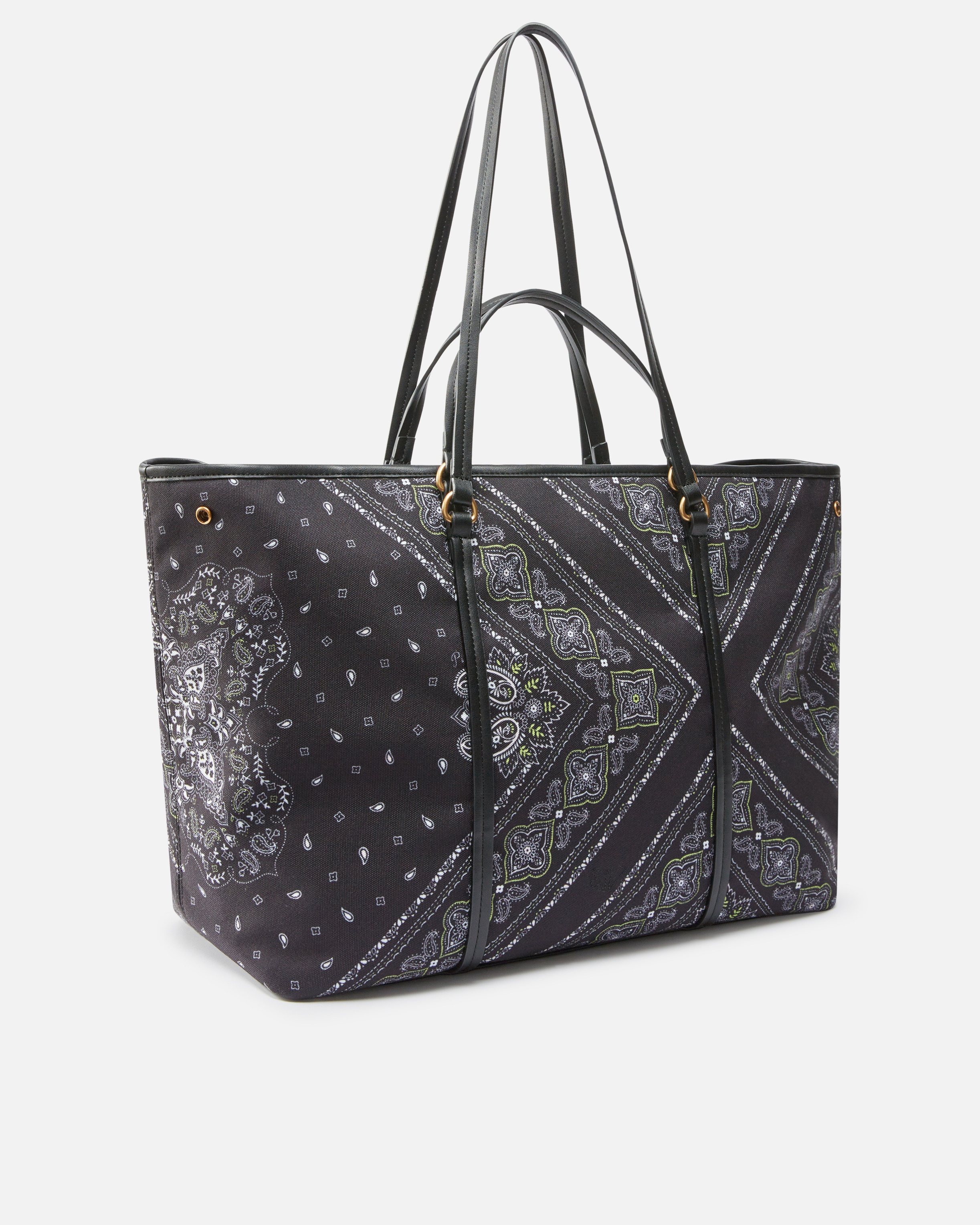 MAXI DOUBLE HANDLE SHOPPER BAG WITH BANDANA PRINT - 2