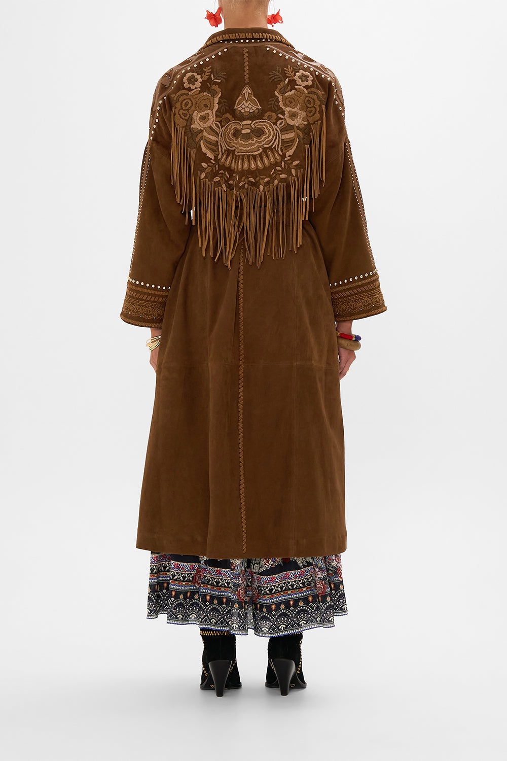 EMBROIDERED LONG SUEDE COAT - 3