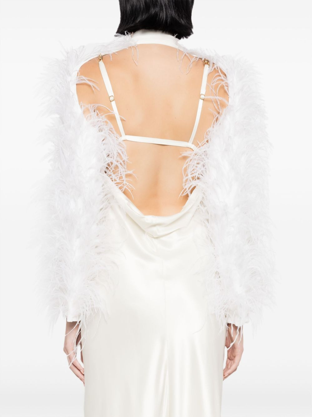 Audrey feather-trim bolero jacket - 4