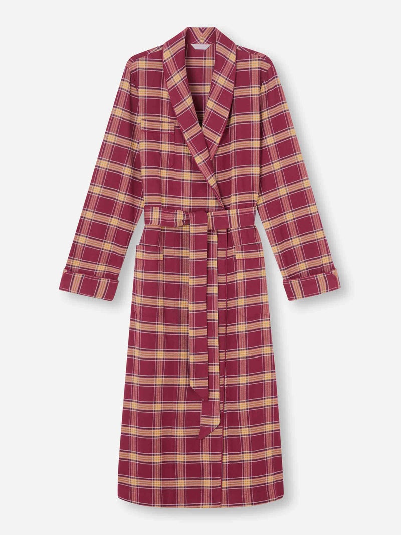 Women's Long Robe Kelburn 48 Brushed Cotton Burgundy - 1
