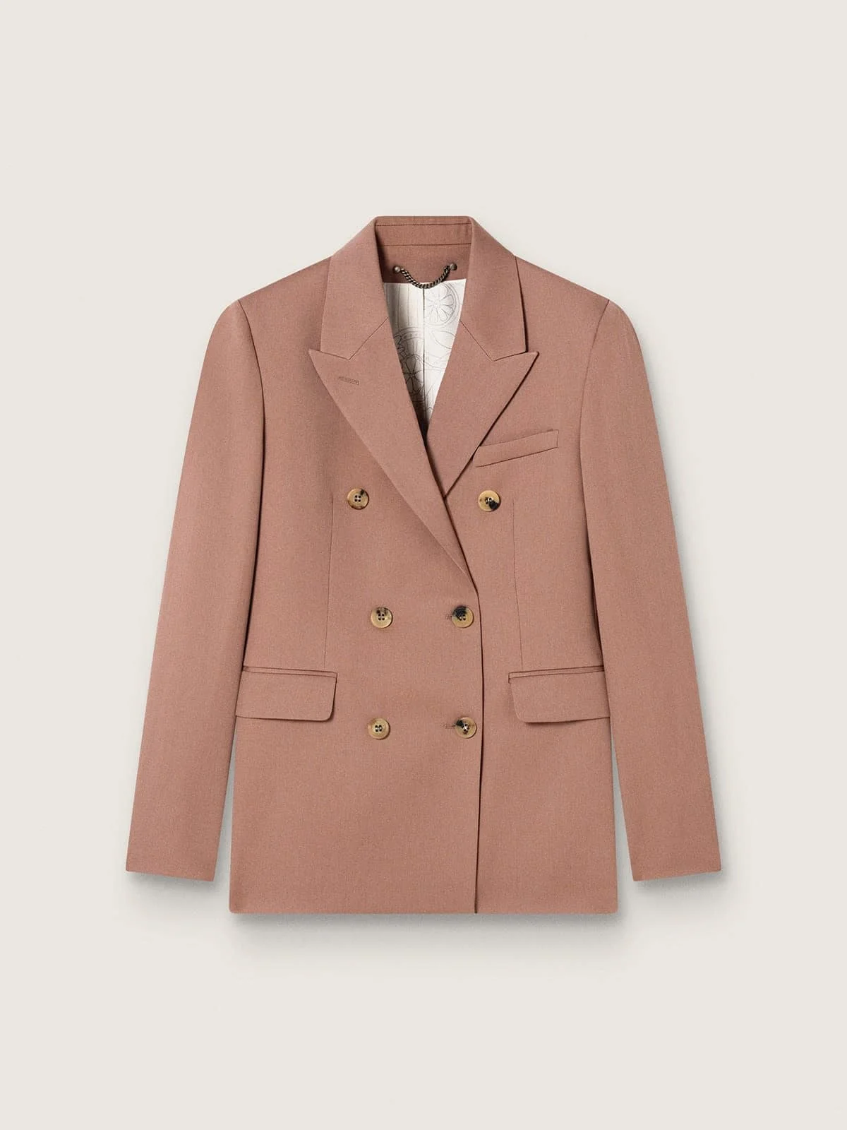 Women's double-breasted blazer in powder-pink wool - 1