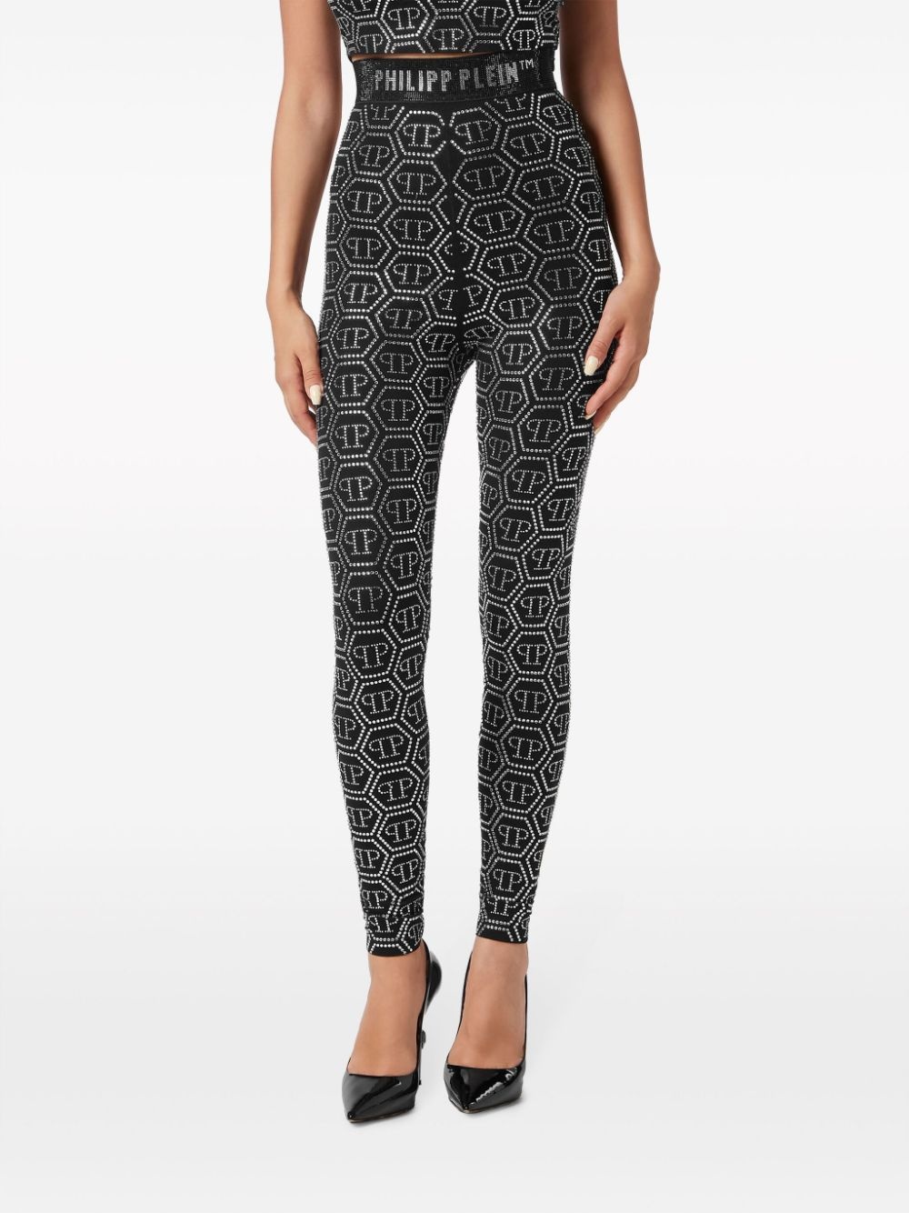 monogram-embellished high-waist leggings - 3