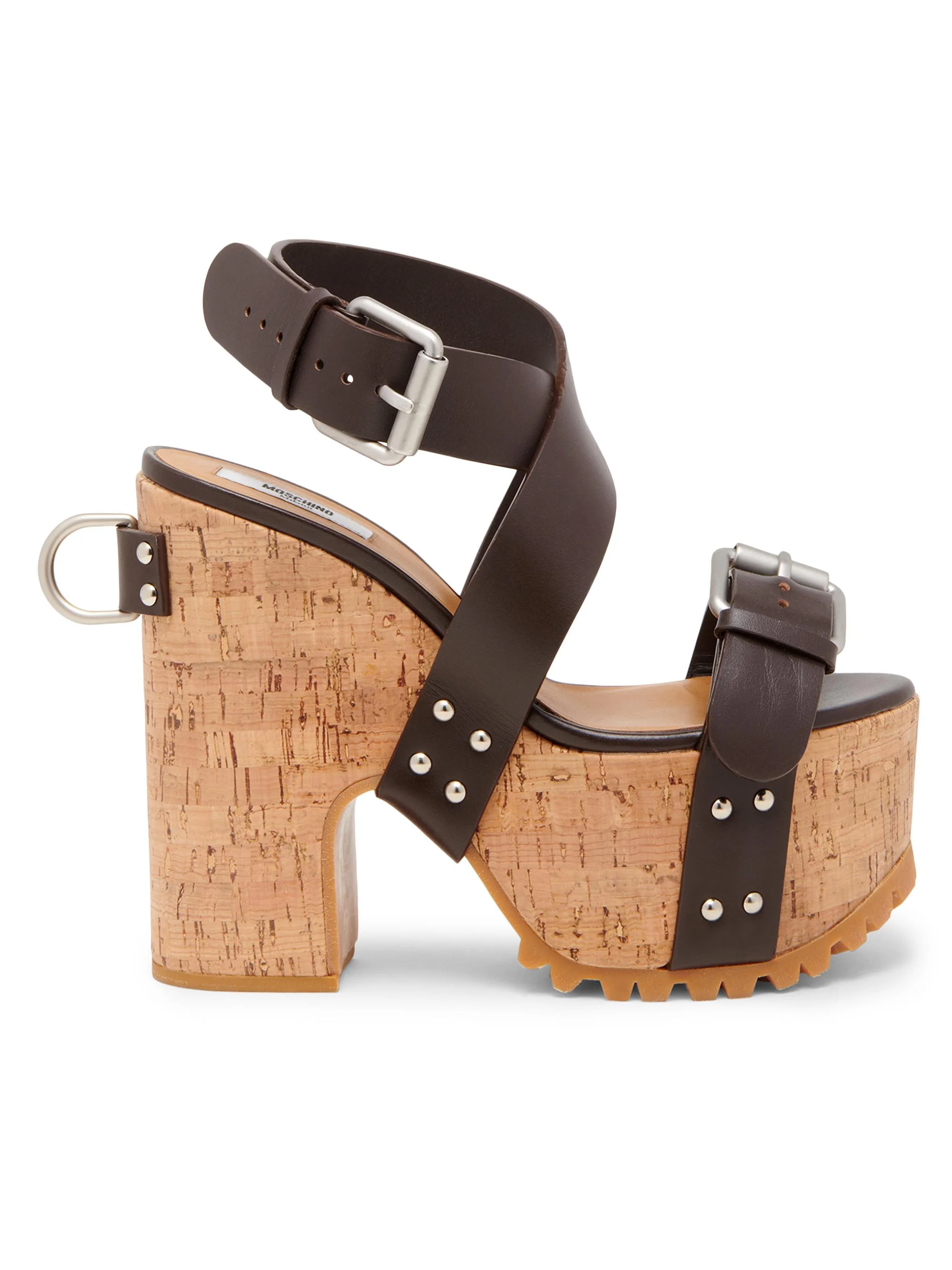 Women's Open Toe Leather Platform Sandals - Brown - 1