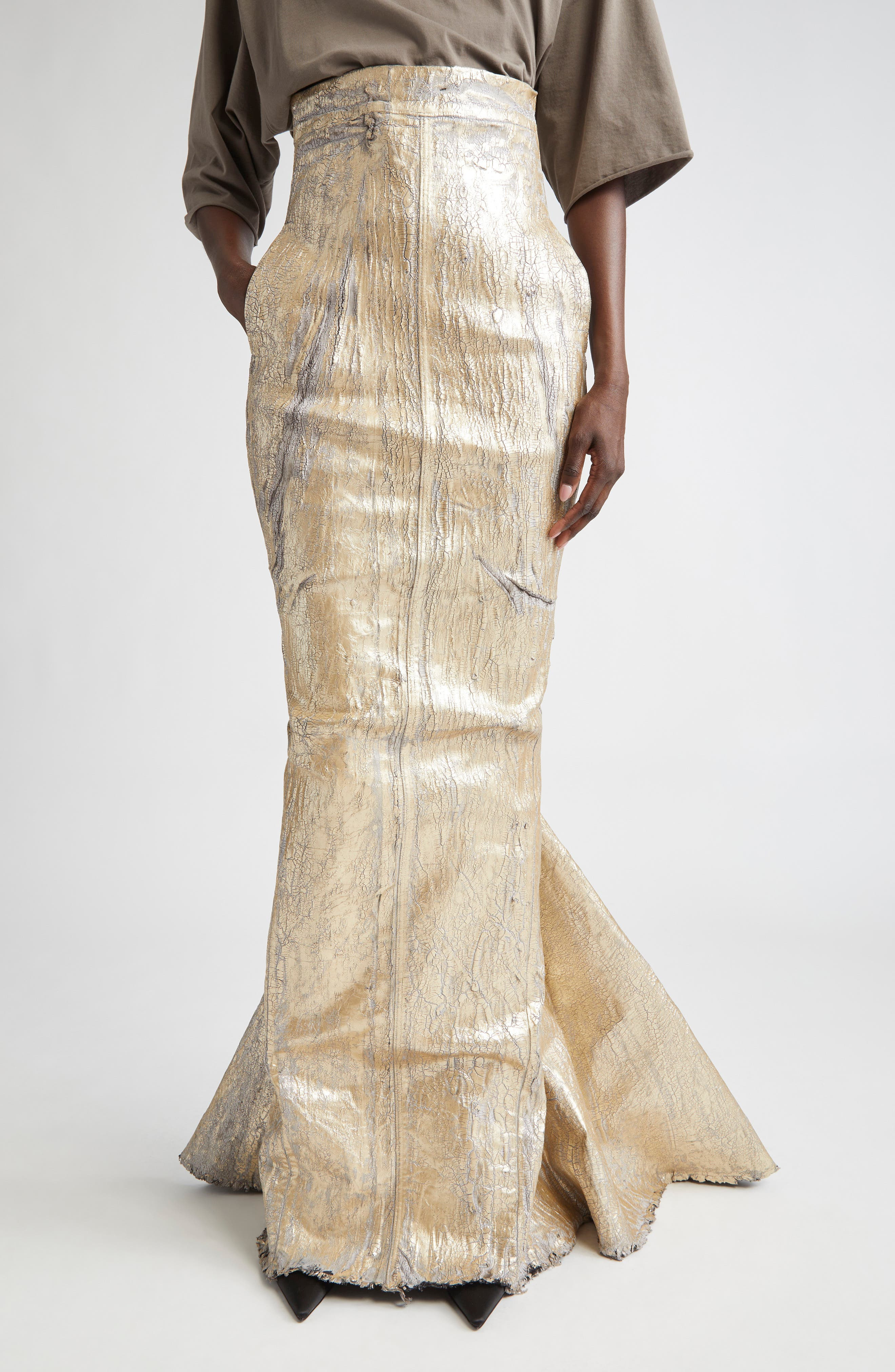 Rick Owens Gonna in Lido Coated Metallic Denim Skirt in Gold at Nordstrom - 1