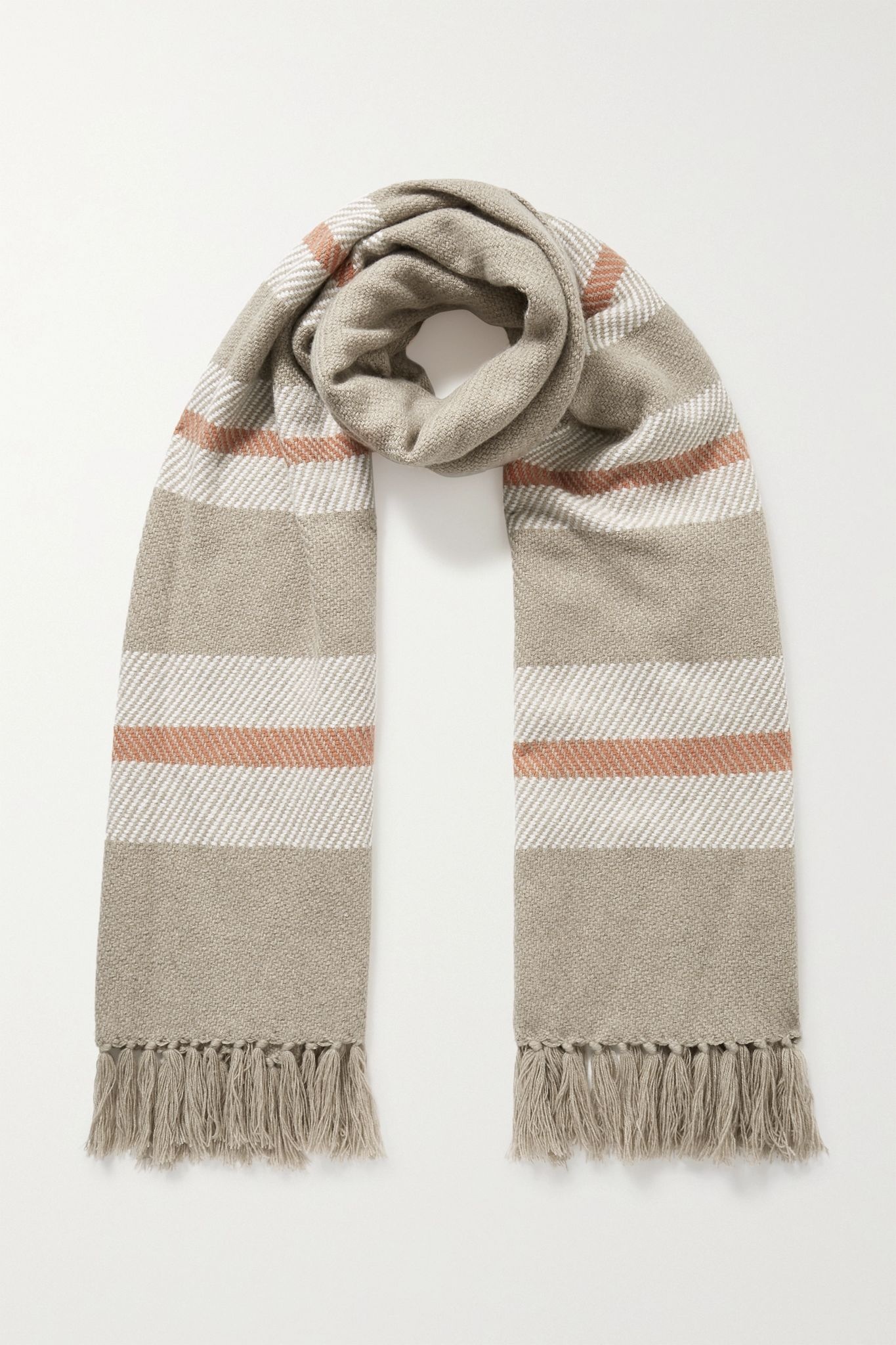 Fringed striped cashmere scarf - 1