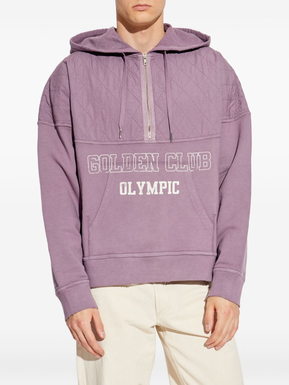 quilted-panel half-zip hoodie - 2