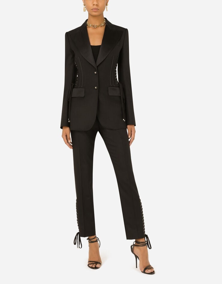 Single-breasted tuxedo gabardine jacket with lacing - 6