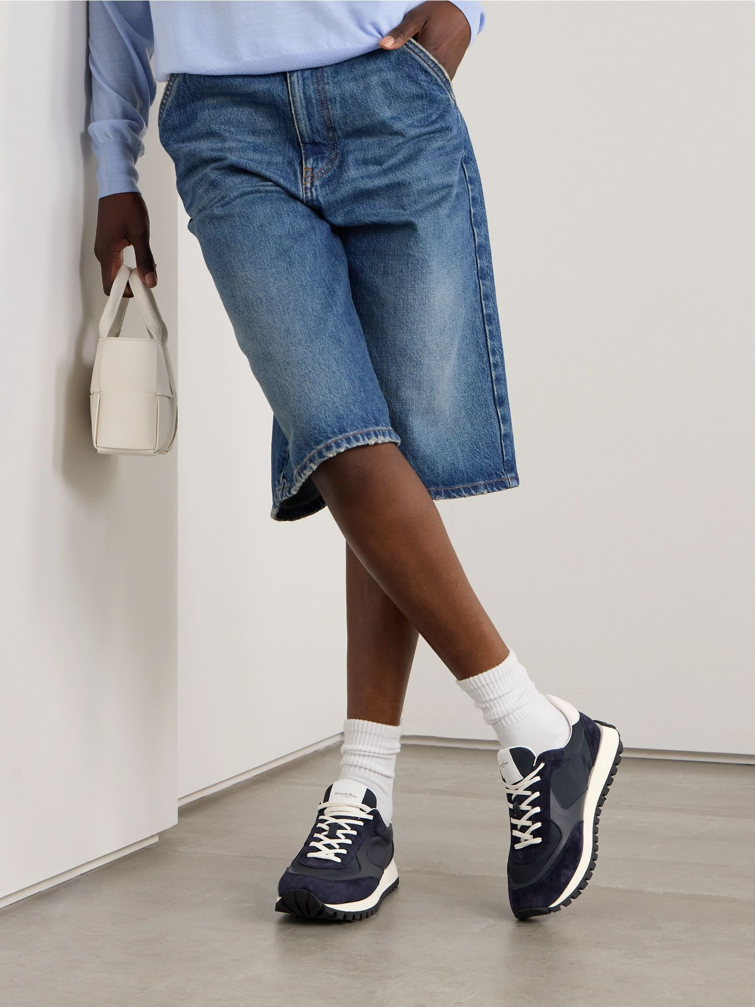 Gravel suede, leather and shell sneakers Navy - 2