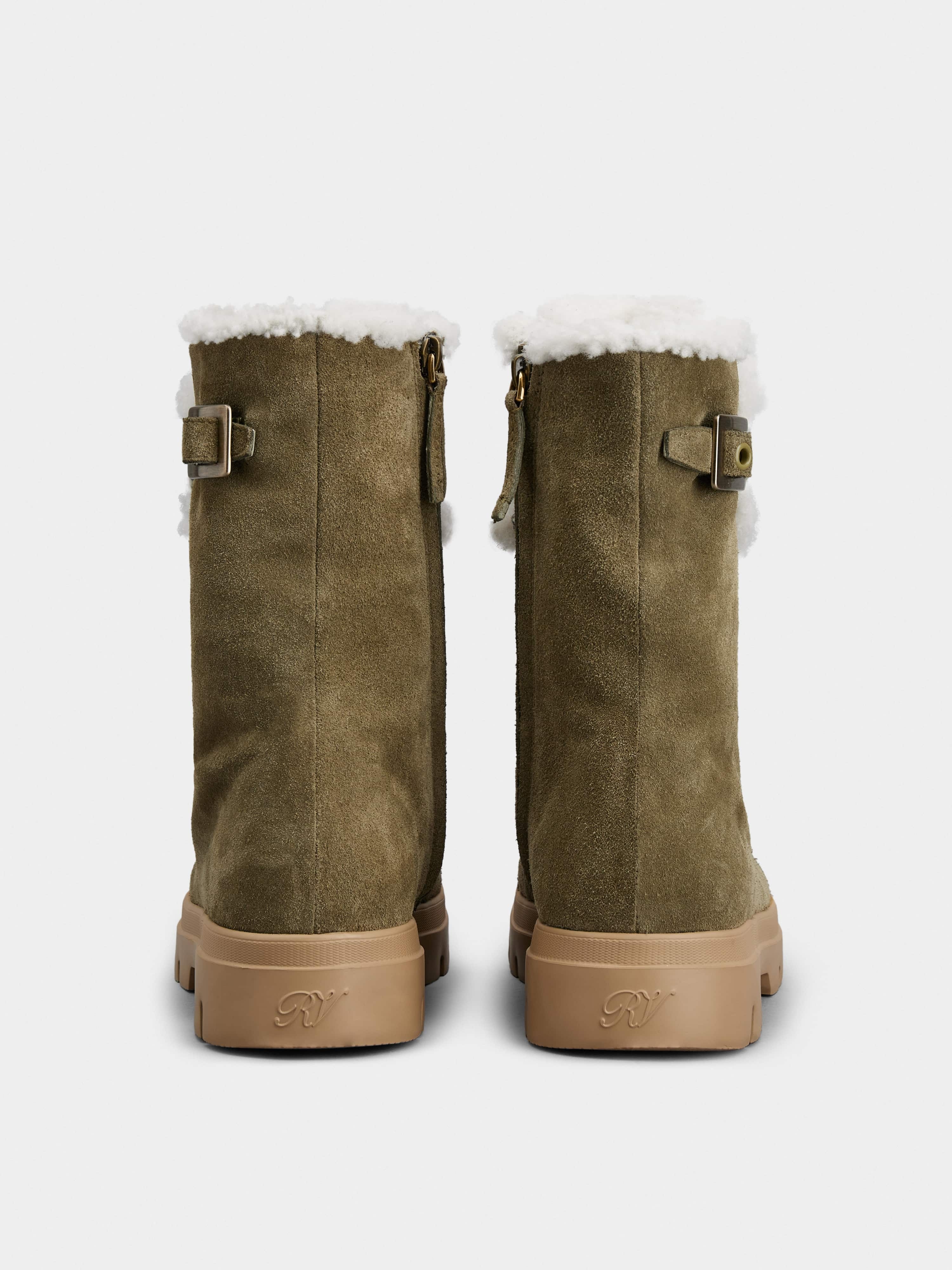 Walky Viv' Strass Buckle Lace Up Shearling Boots in Suede - 5