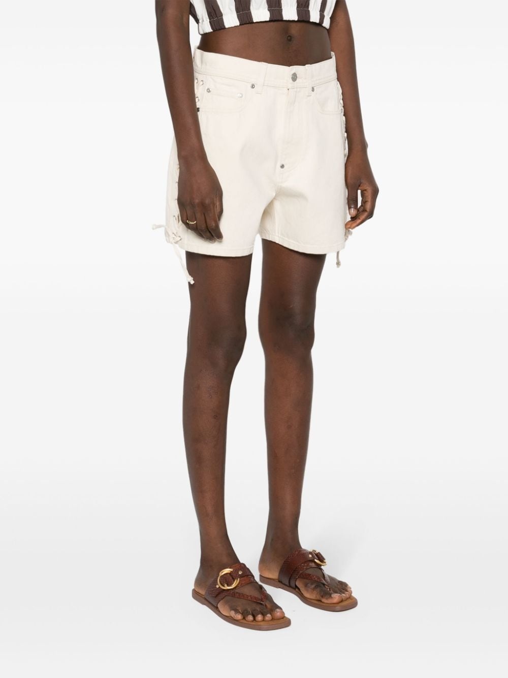 lace-up cotton shorts - 3