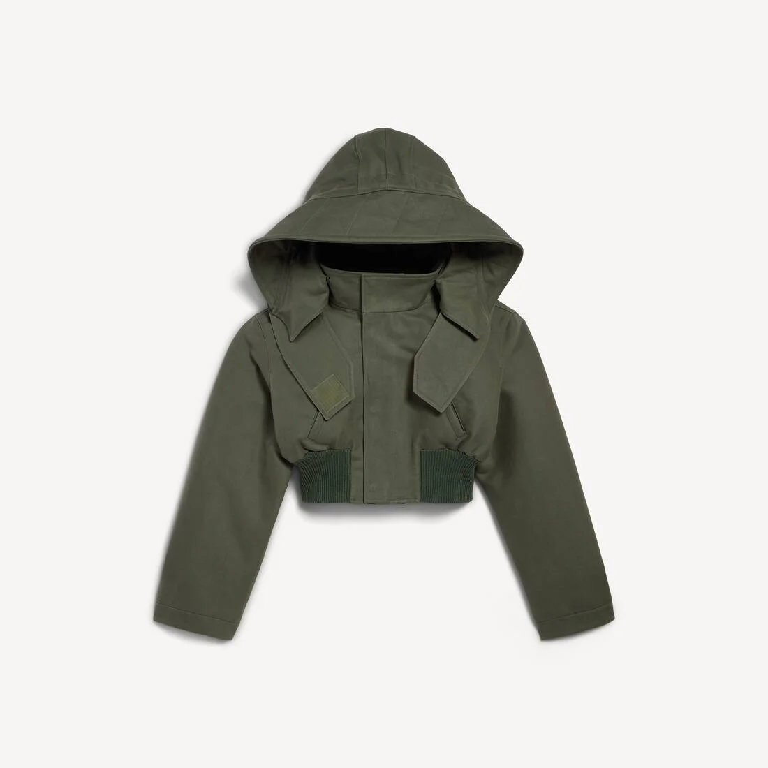 Women's Cropped Military Parka in Green - 1