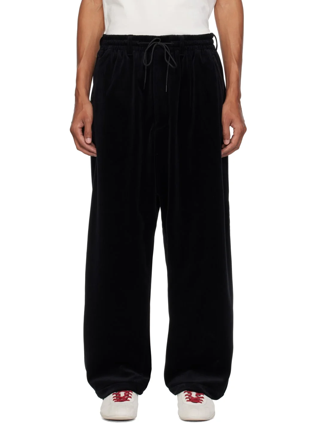 Black Velvet Corduroy Tapered Lounge Pants - 1