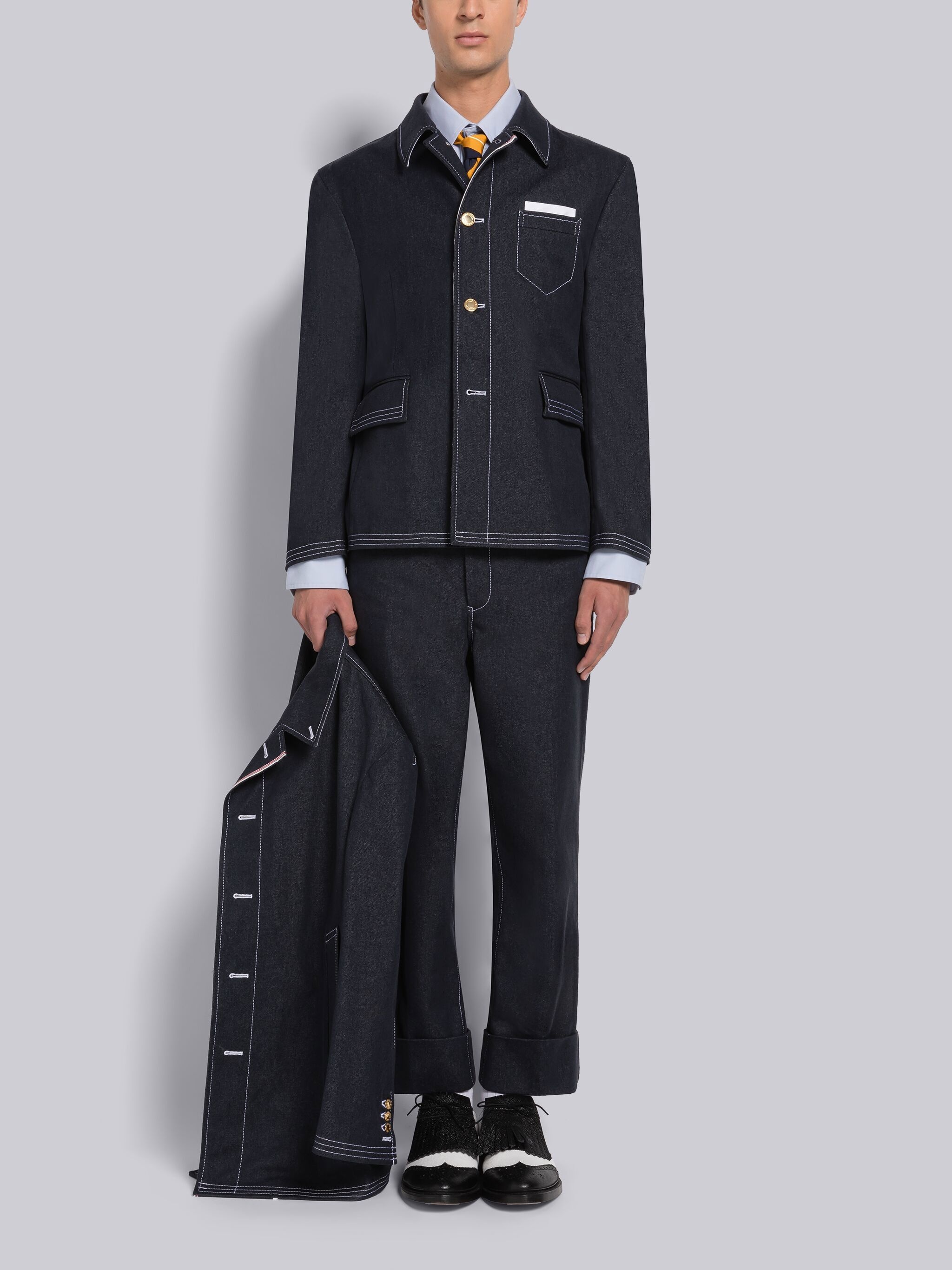 SELVEDGE DENIM TRACK STITCH BACKSTRAP TROUSER - 4
