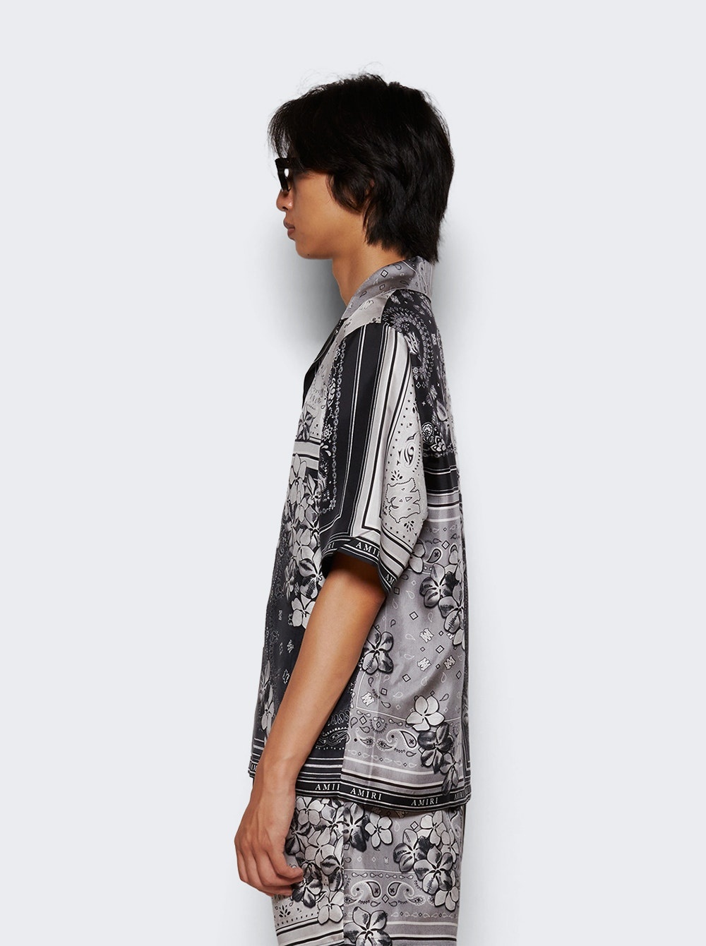 Bandana Floral Bowling Shirt Black - 4