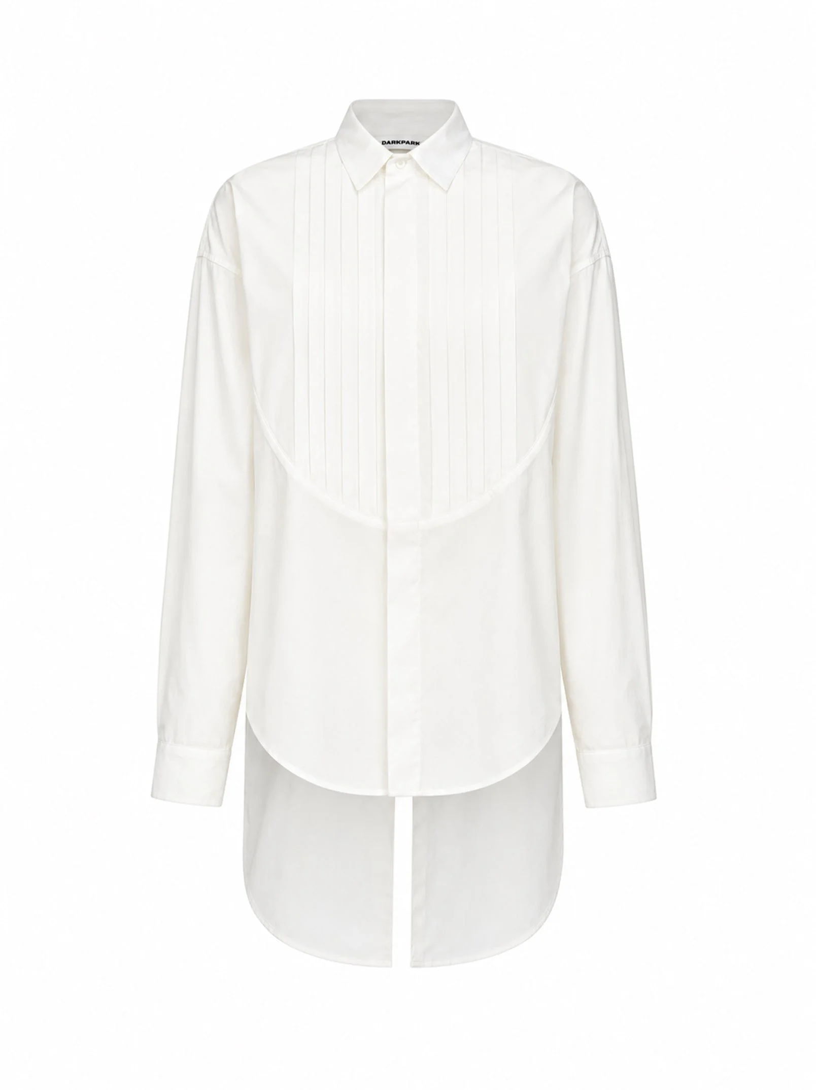 White pleated asymmetric hem cotton shirt - 1