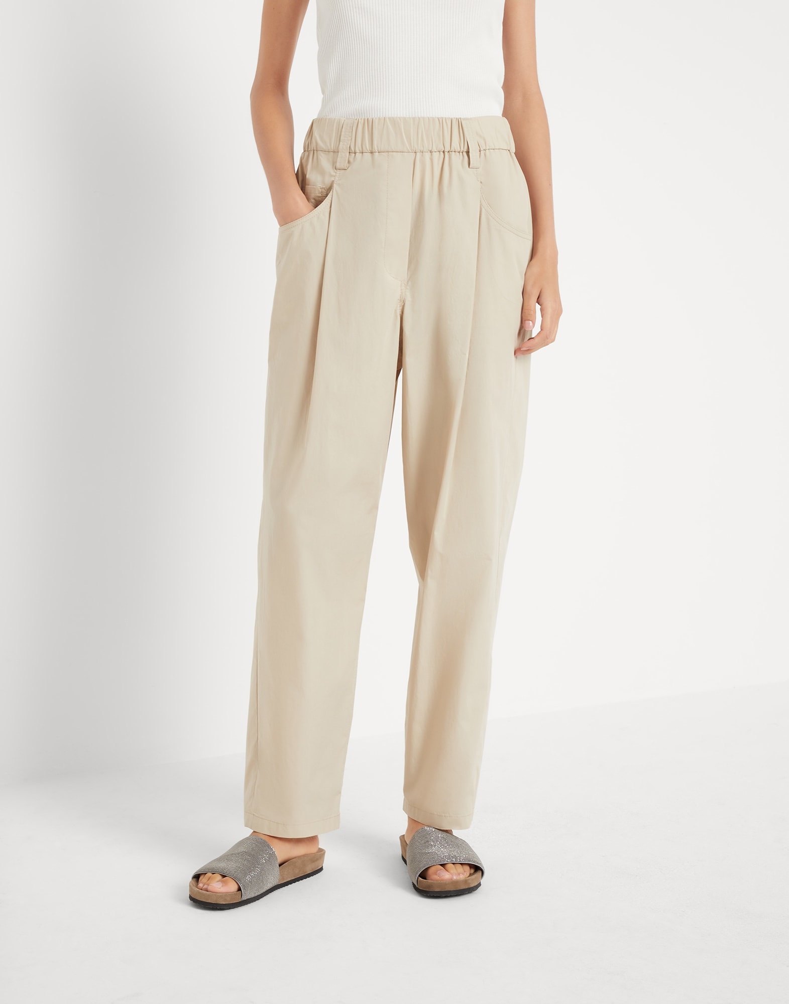 Lightweight cotton poplin baggy track trousers with shiny tab - 1