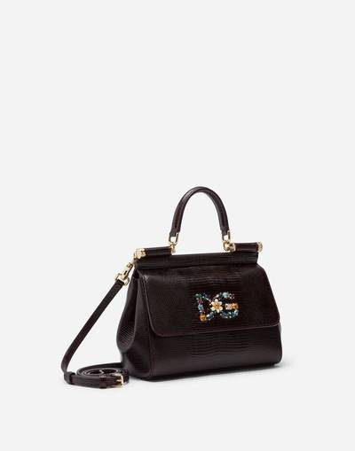 Dolce & Gabbana Small iguana print calfskin Sicily bag with crystal DG logo patch outlook