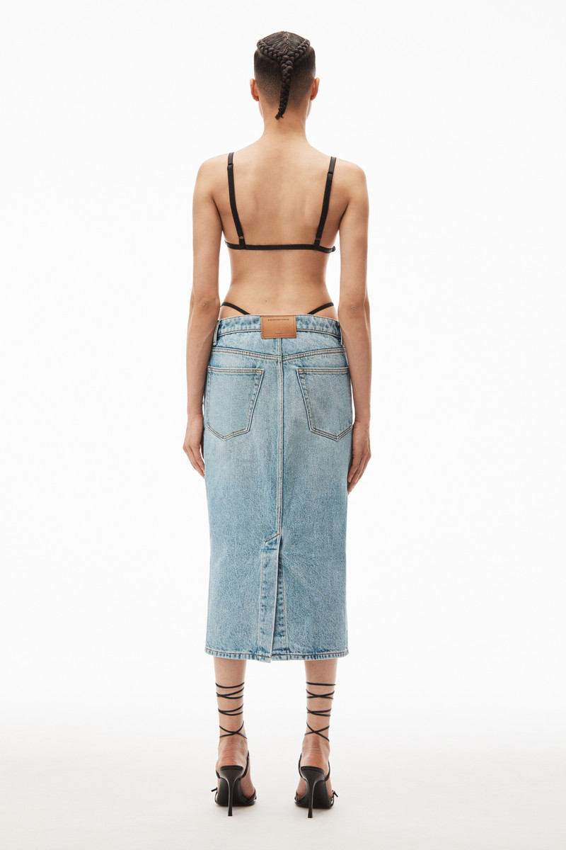 diamanté thong midi skirt in denim 5