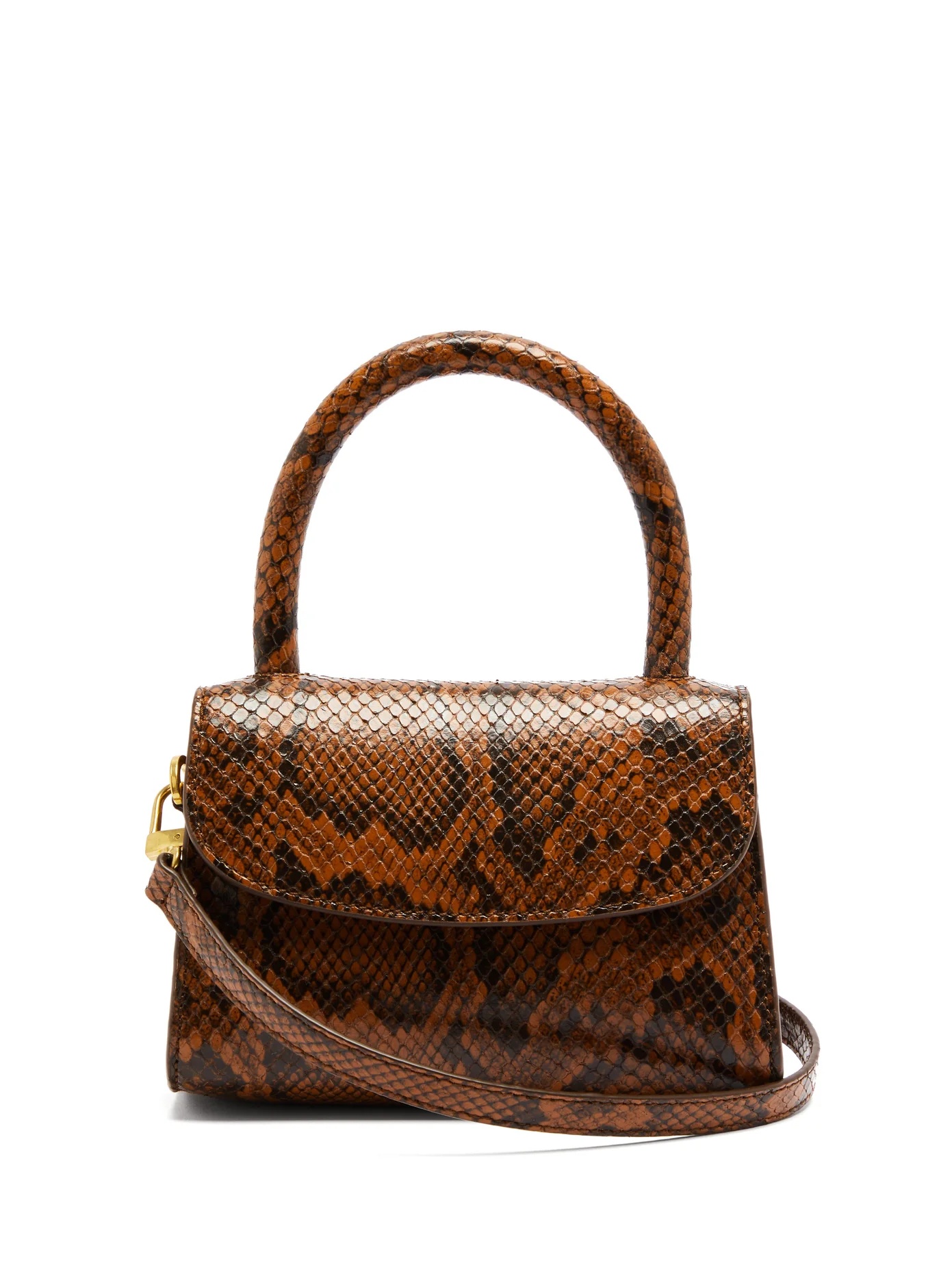 Snakeskin-embossed top handle handbag - 1