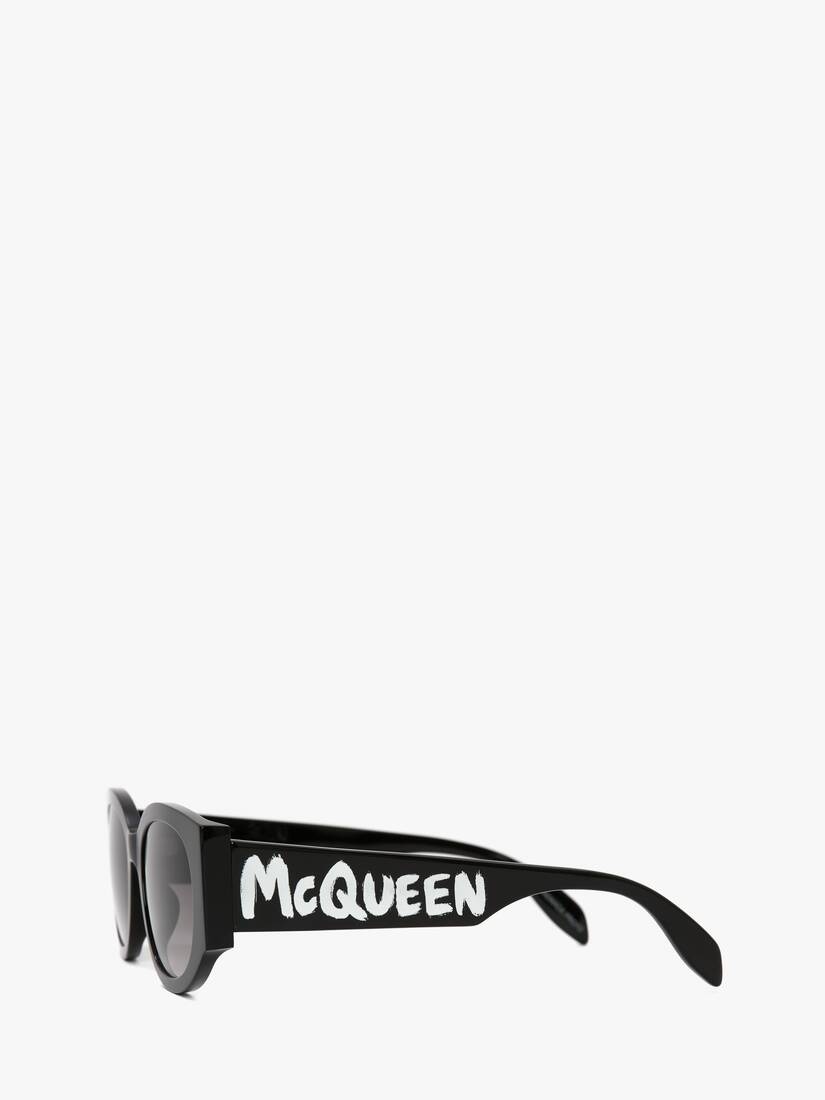 Women's McQueen Graffiti Oval Sunglasses in Black/white - 2