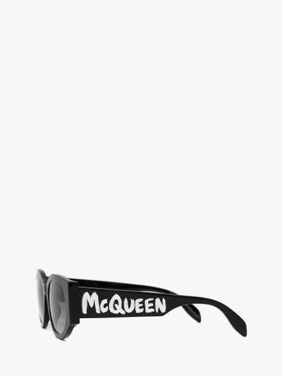Alexander McQueen Women's McQueen Graffiti Oval Sunglasses in Black/white outlook