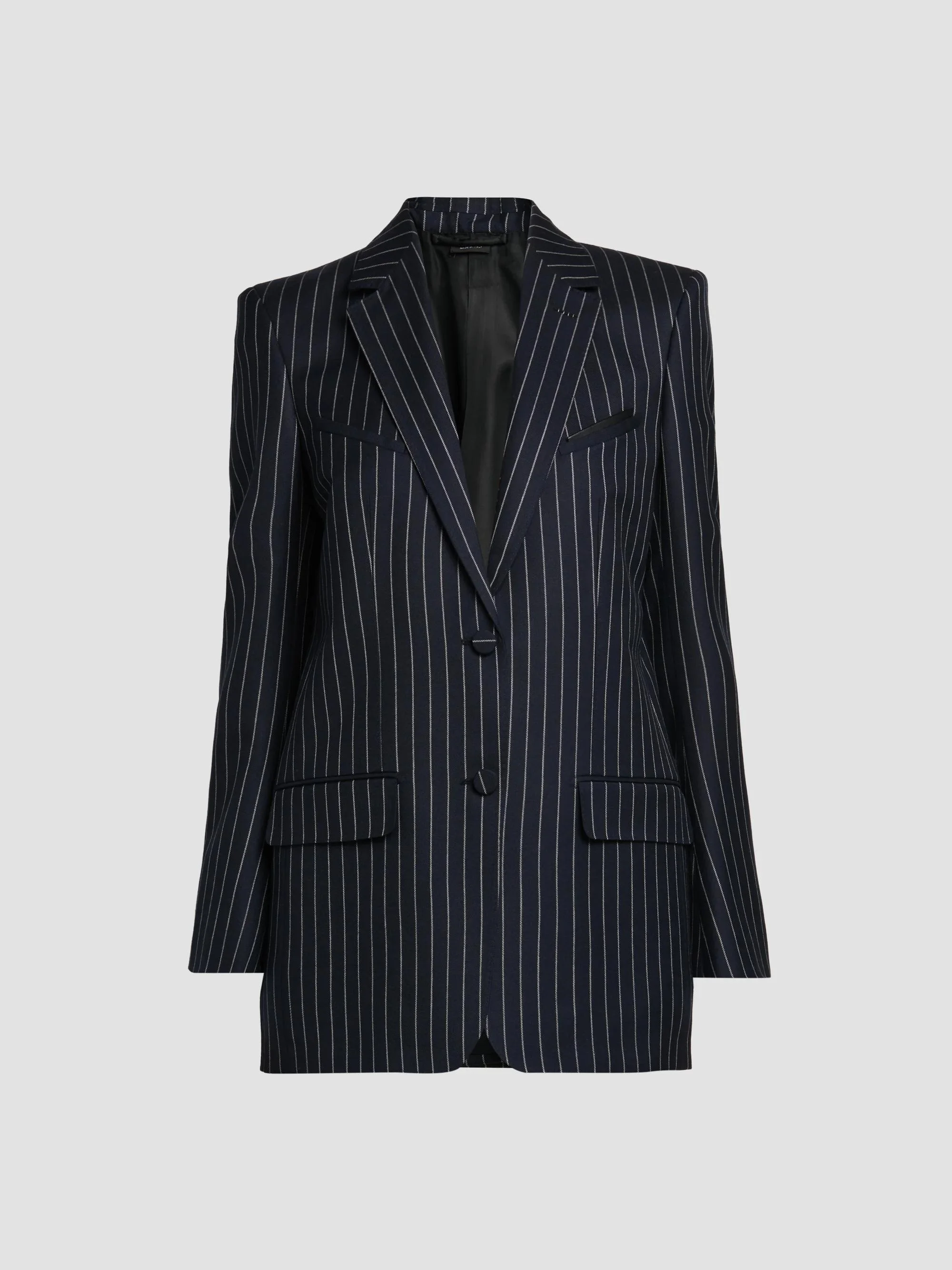 Women's Corded Chalkstriped Wool Blazer - Blue White - 1