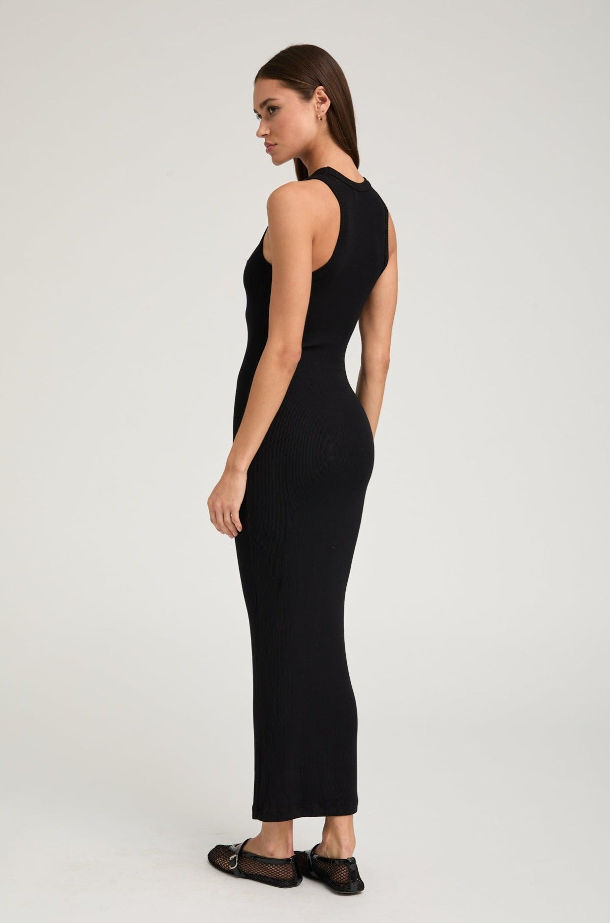 BLACK RIB RACER MAXI DRESS - 3