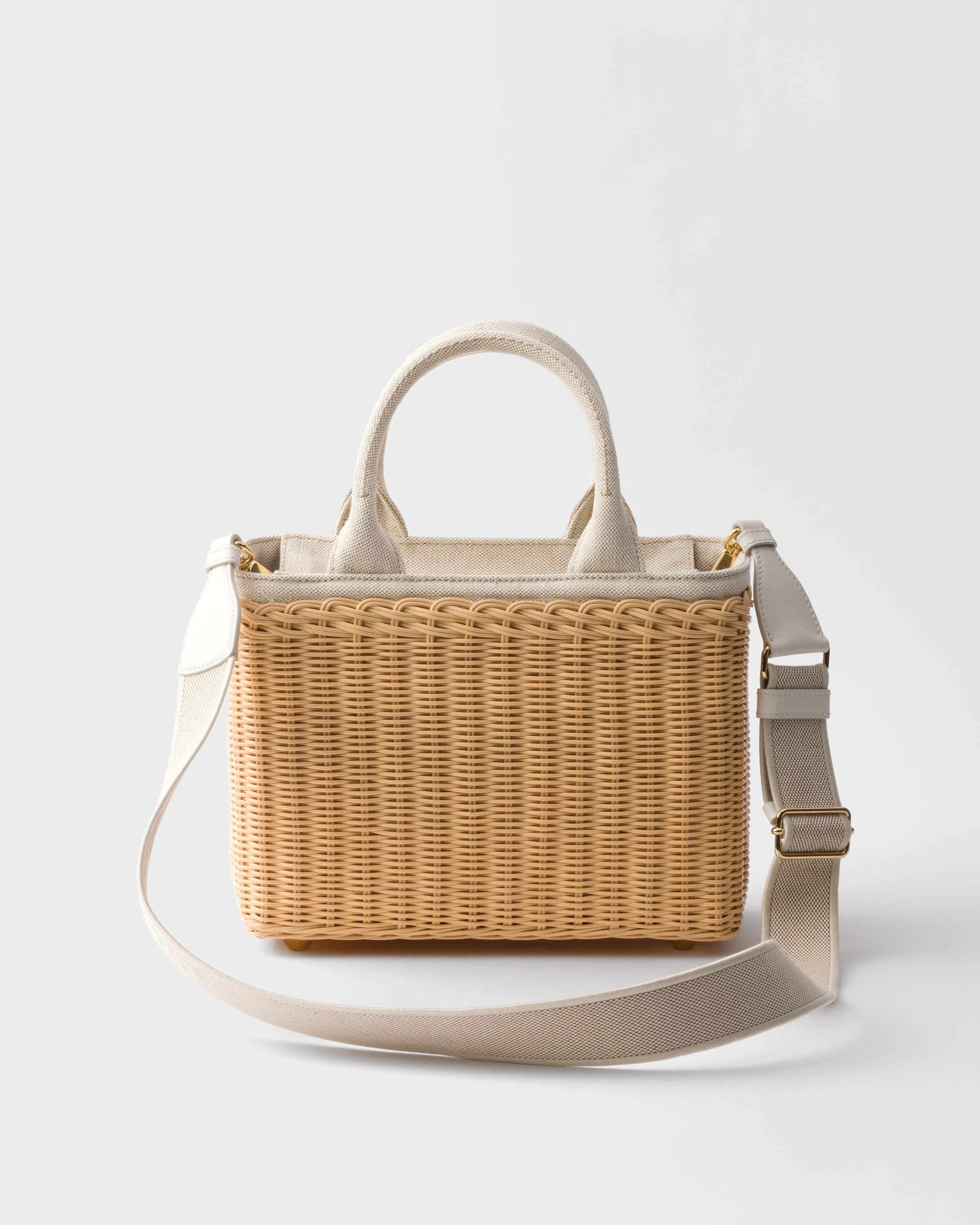 Medium wicker and linen blend tote bag - 4