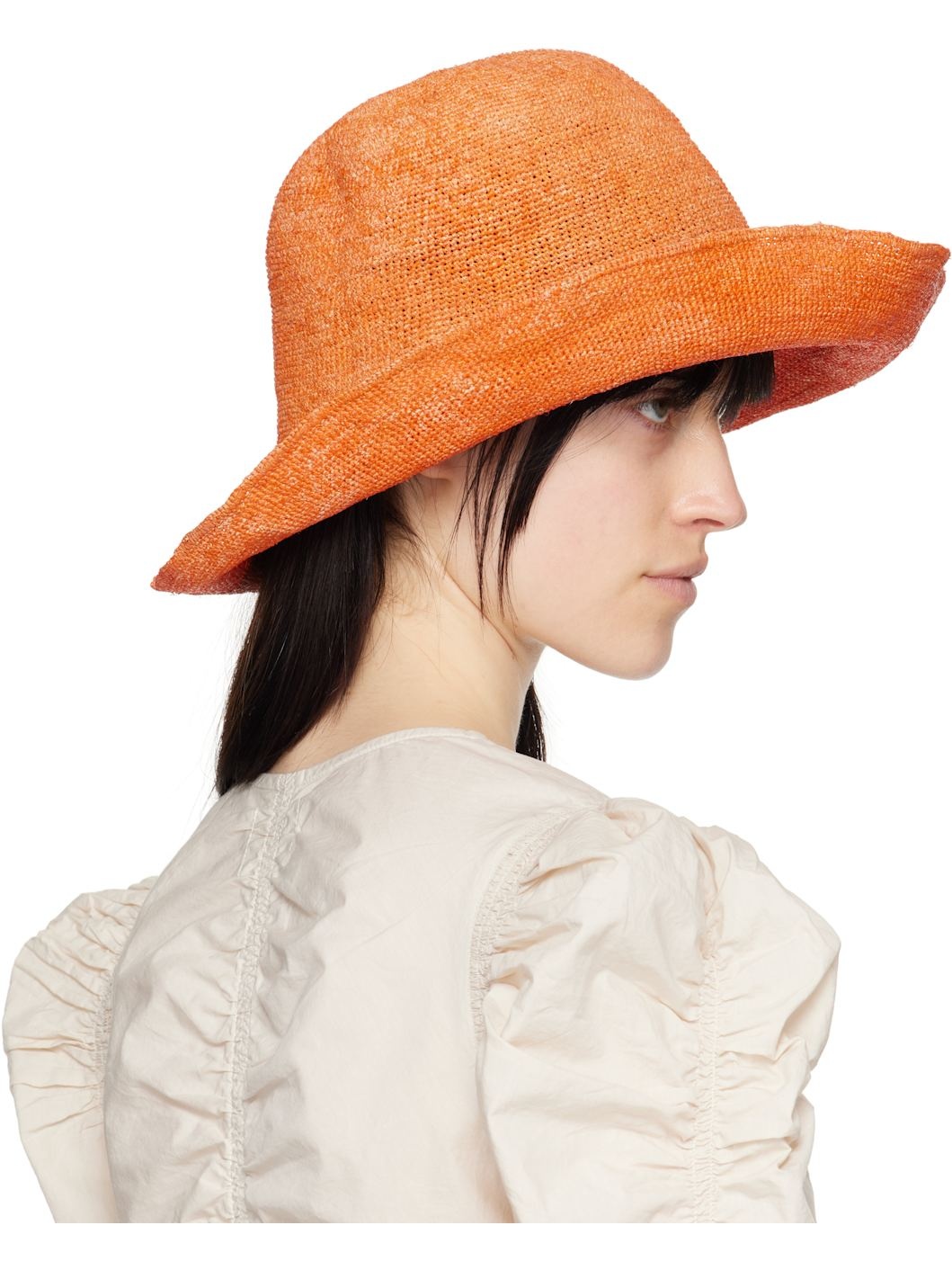 Orange Straw Bucket Hat - 3