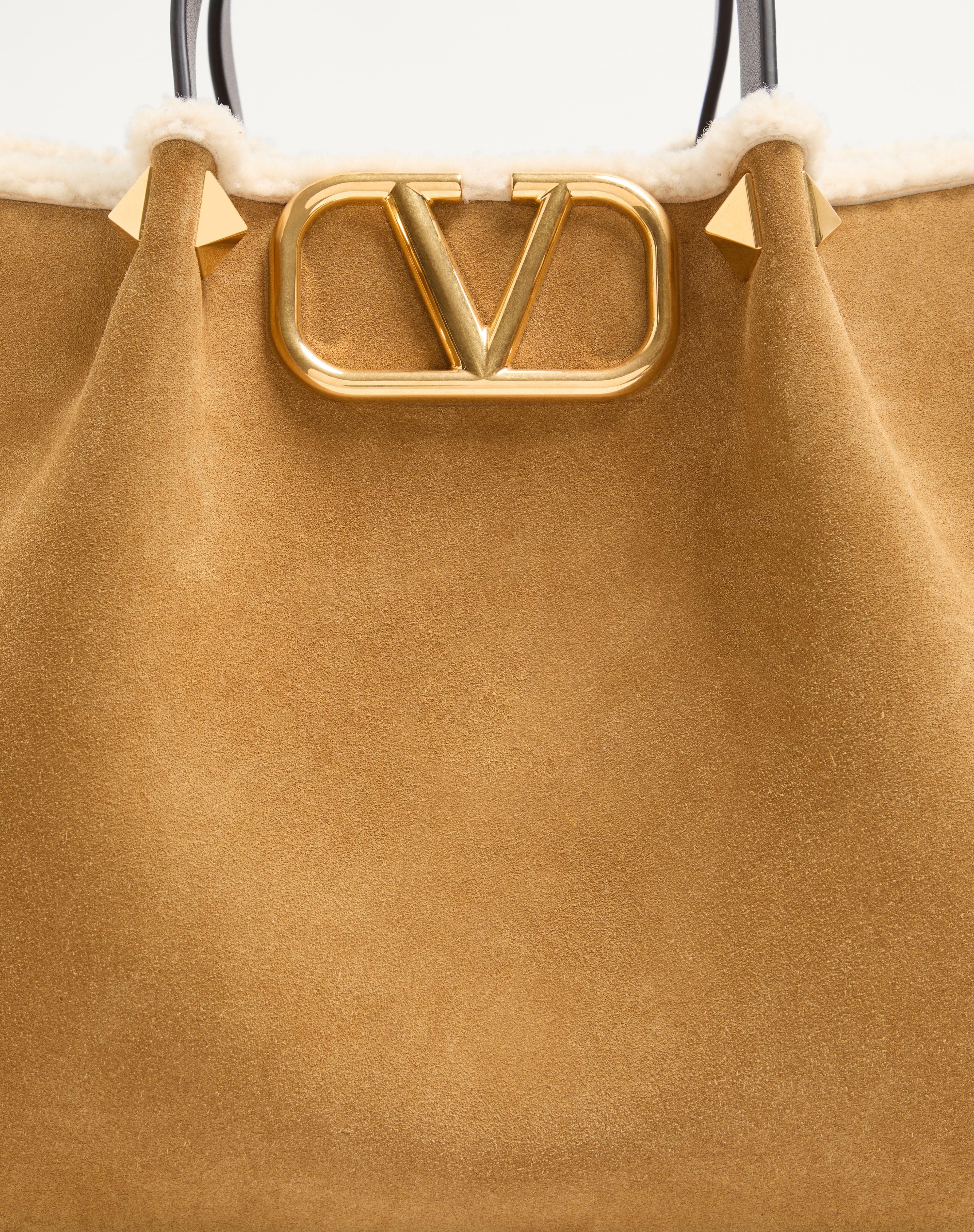 VALENTINO GARAVANI MEDIUM SUEDE SHOPPING BAG WITH SHEEPSKIN LINING - 6