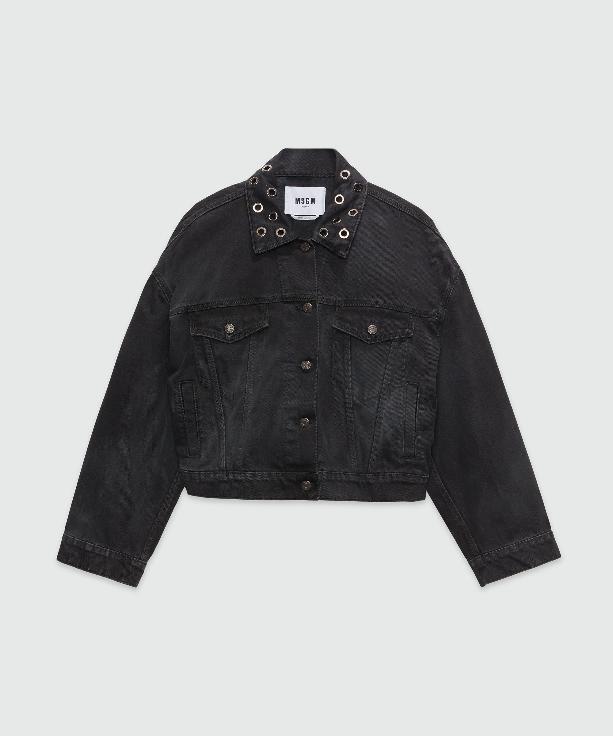 Pre-washed effect denim jacket with studs - 1