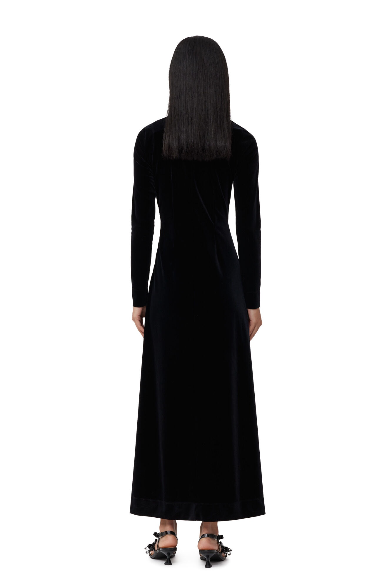 BLACK VELVET JERSEY TWIST LONG DRESS - 3