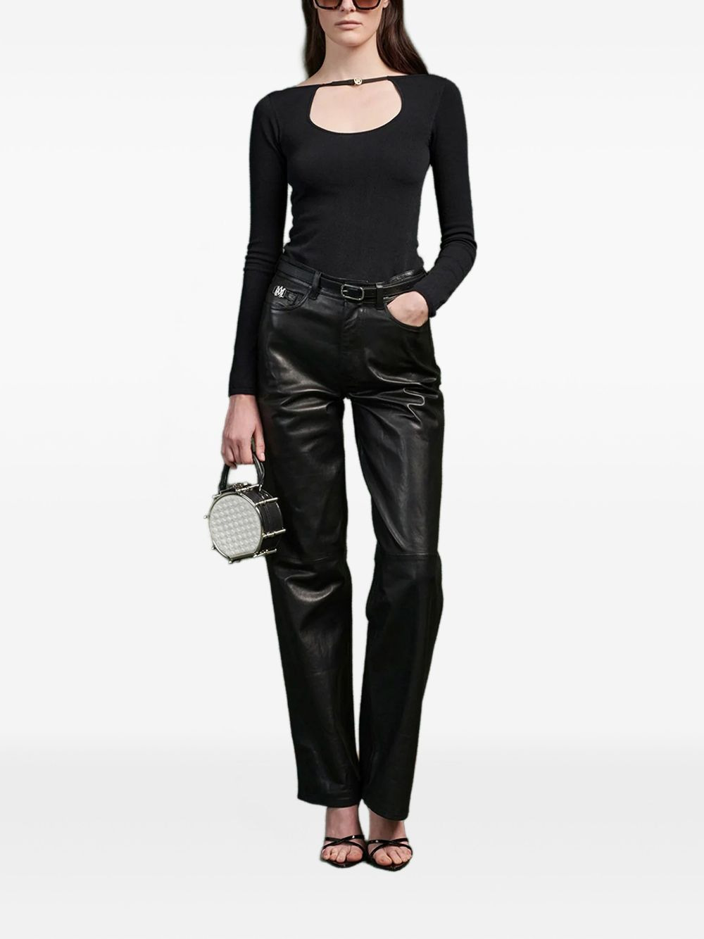 leather straight-leg trousers - 2