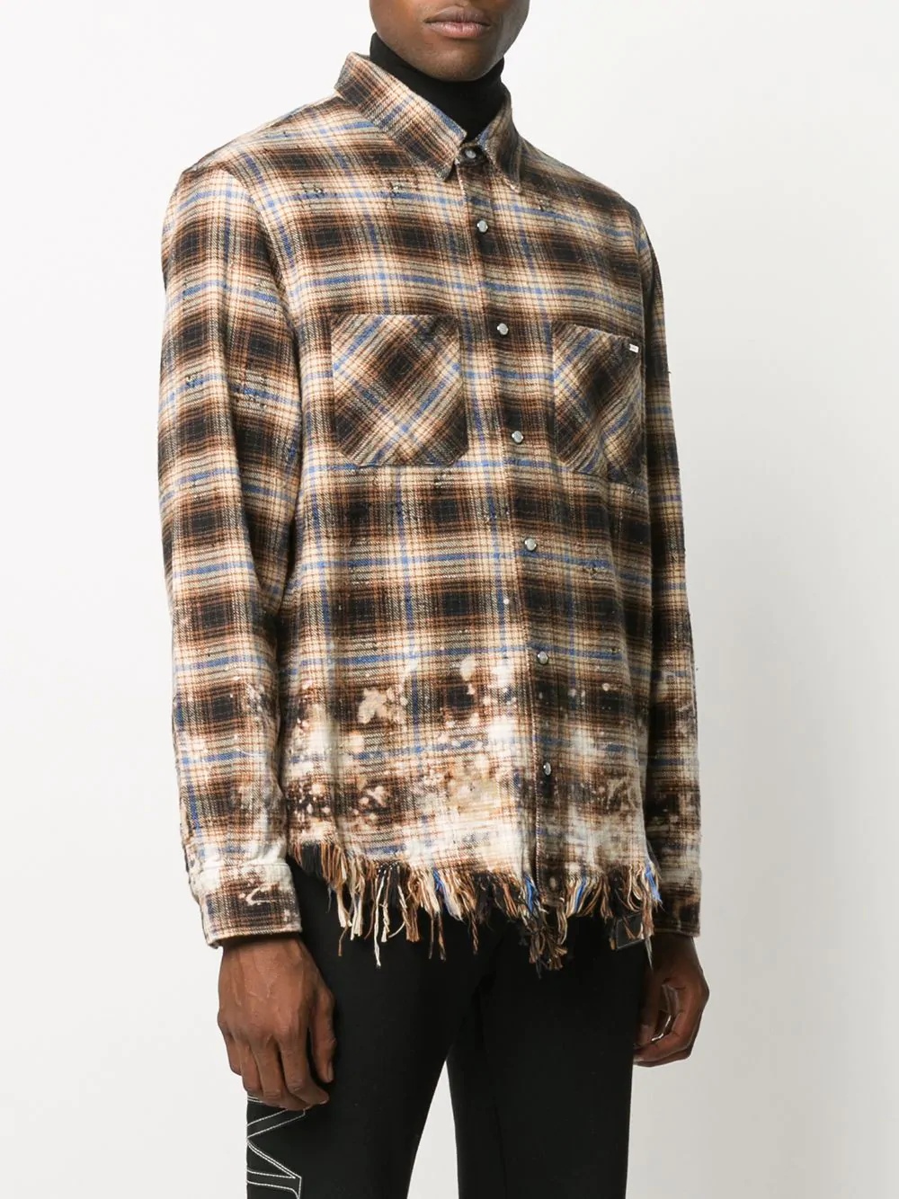 frayed-hem check bleach shirt  - 3