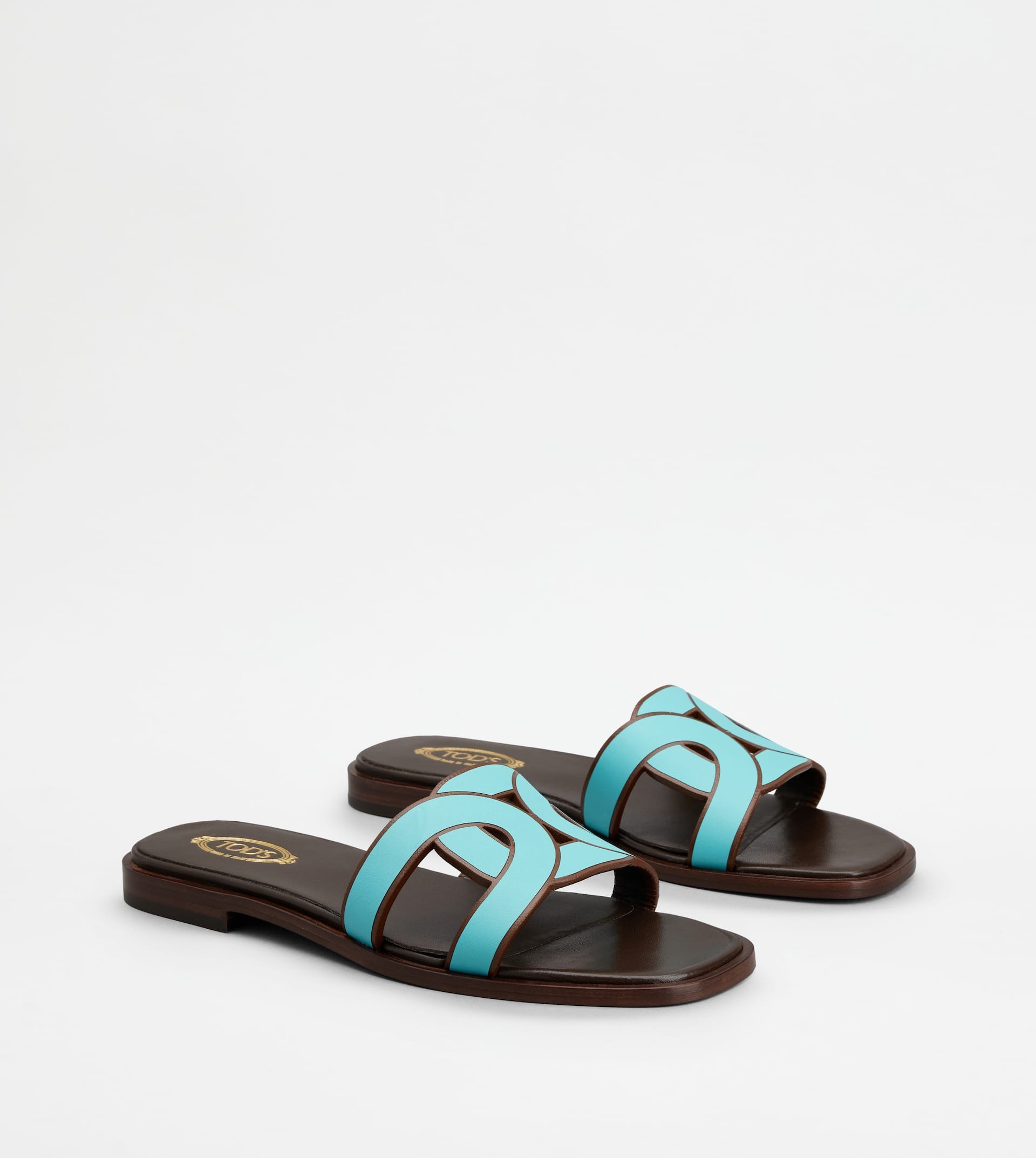 SANDALS IN LEATHER - LIGHT BLUE - 3