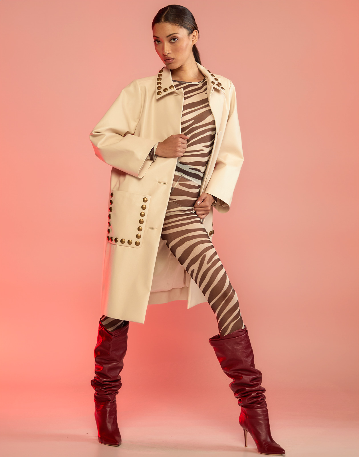 Studded Vegan Leather Coat - 5