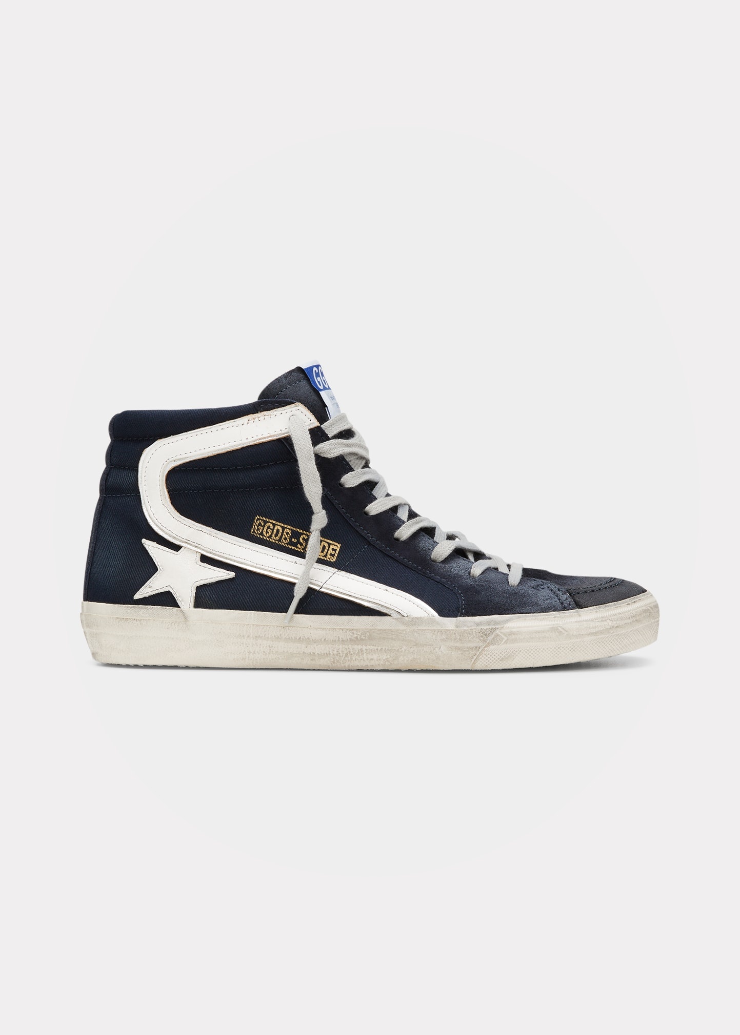 Men's Distressed Denim & Leather High-Top Sneakers - 1