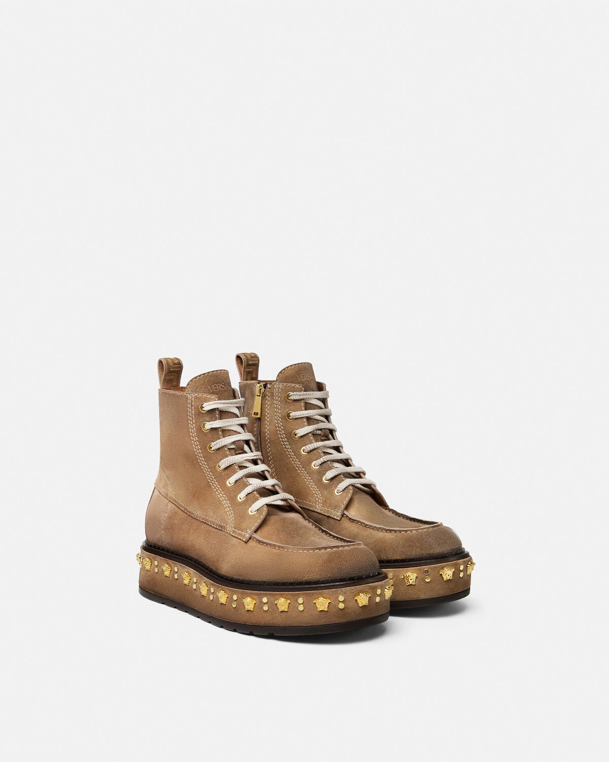 Studded Stack Suede Lace-Up Boots - 2