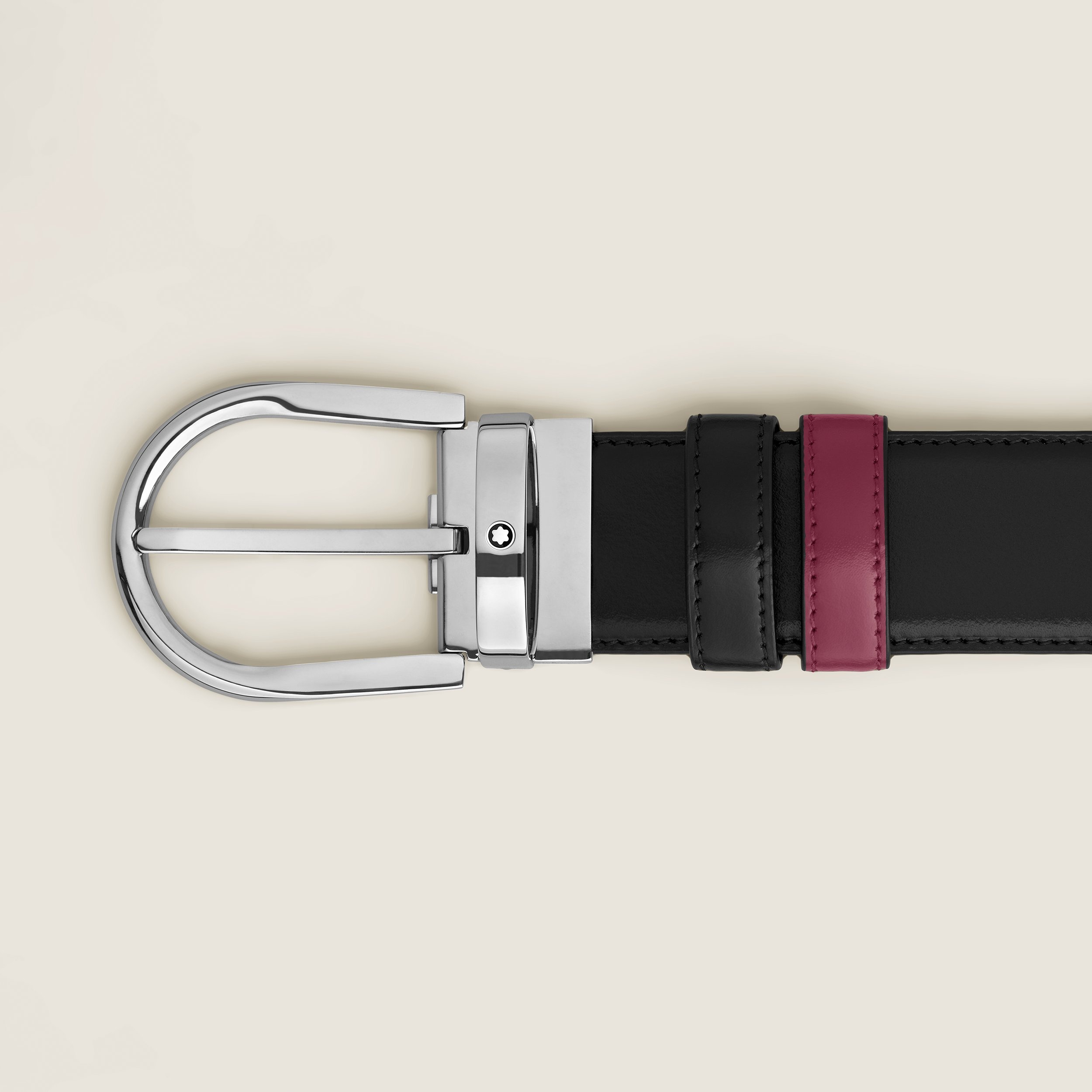 Horseshoe buckle black/cassis 35mm reversible leather belt - 2