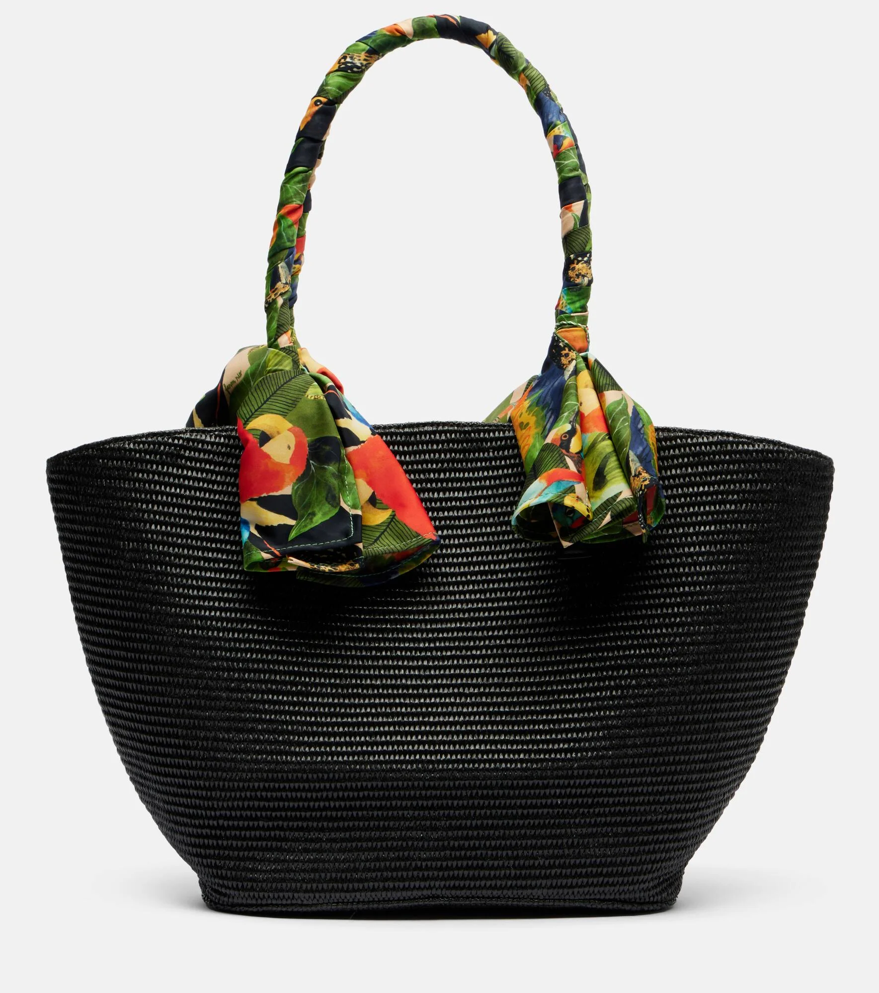 Basket Medium silk-trimmed raffia tote bag - 1