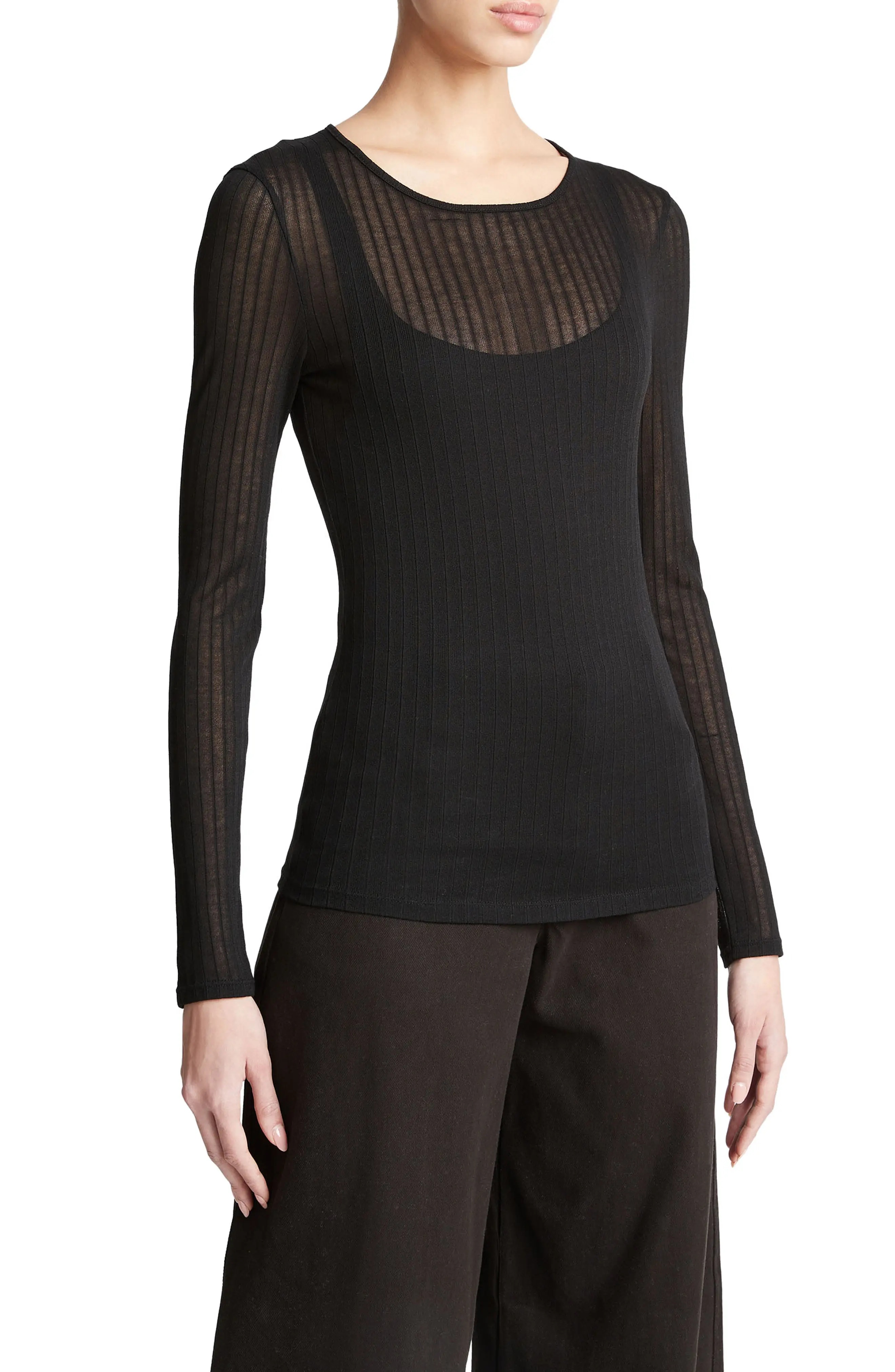 Semisheer Rib Long Sleeve Top - 3